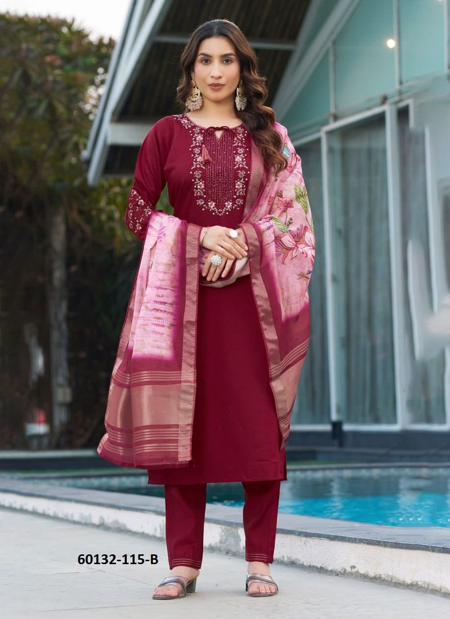 SERIES 115 - Catalog # 60132 (Set of 3 Readymade Salwar Suits) by Brand AABHARAN