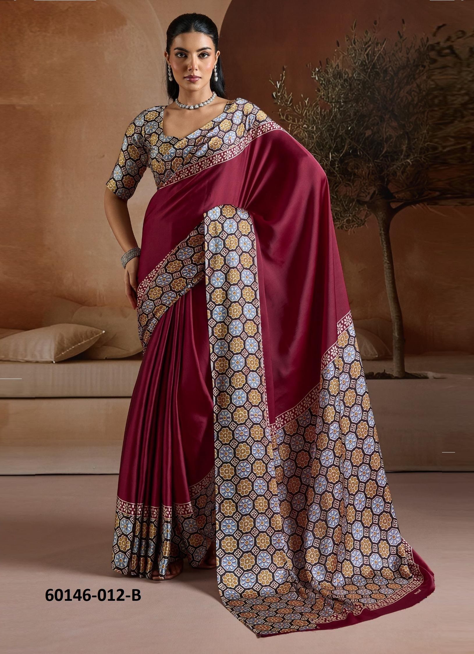 PURE AJRAKH PRINT 12 - Catalog # 60146 (Set of 6 Sarees) by Brand RAJTEX FABRICS