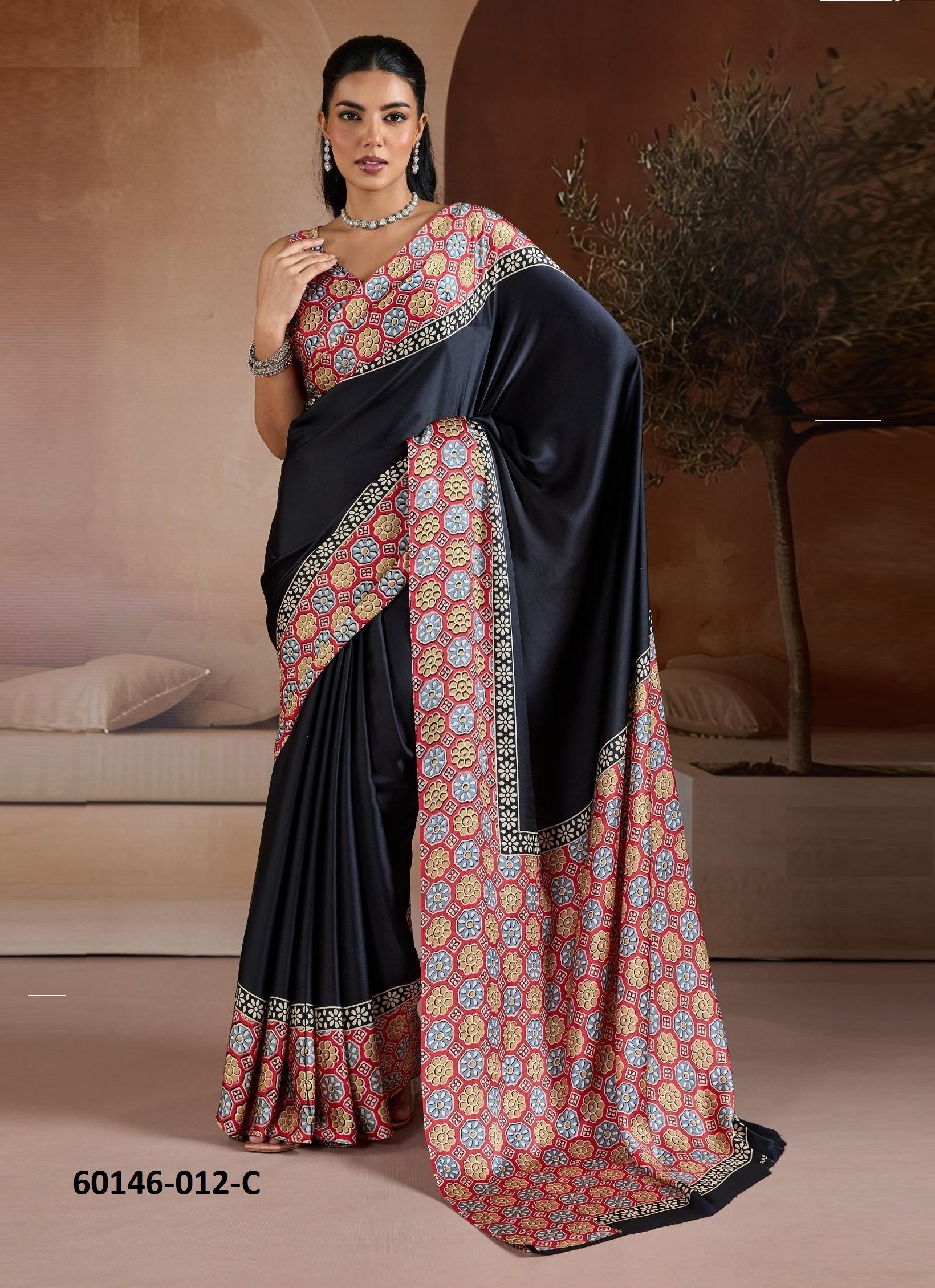 PURE AJRAKH PRINT 12 - Catalog # 60146 (Set of 6 Sarees) by Brand RAJTEX FABRICS