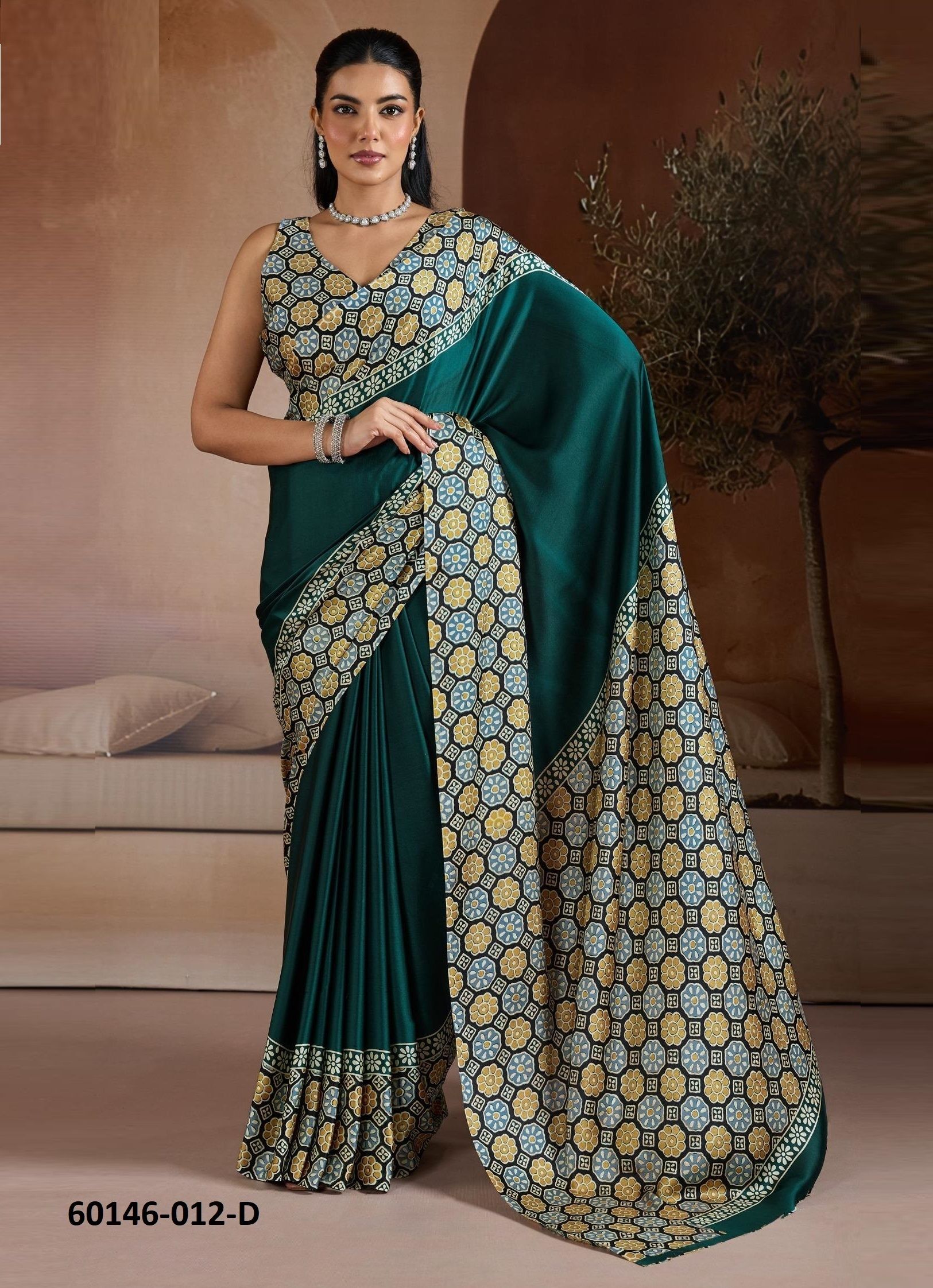 PURE AJRAKH PRINT 12 - Catalog # 60146 (Set of 6 Sarees) by Brand RAJTEX FABRICS