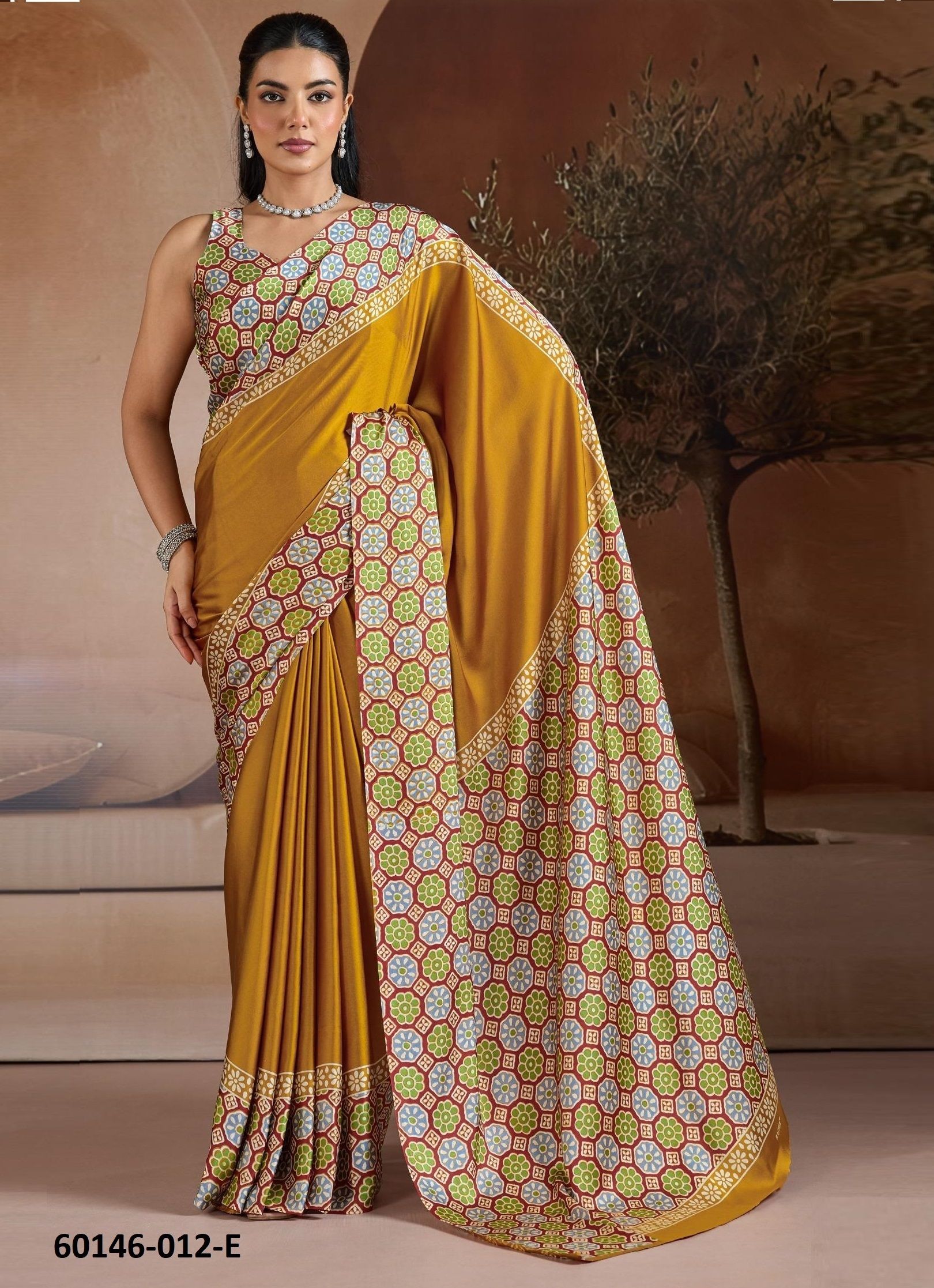 PURE AJRAKH PRINT 12 - Catalog # 60146 (Set of 6 Sarees) by Brand RAJTEX FABRICS