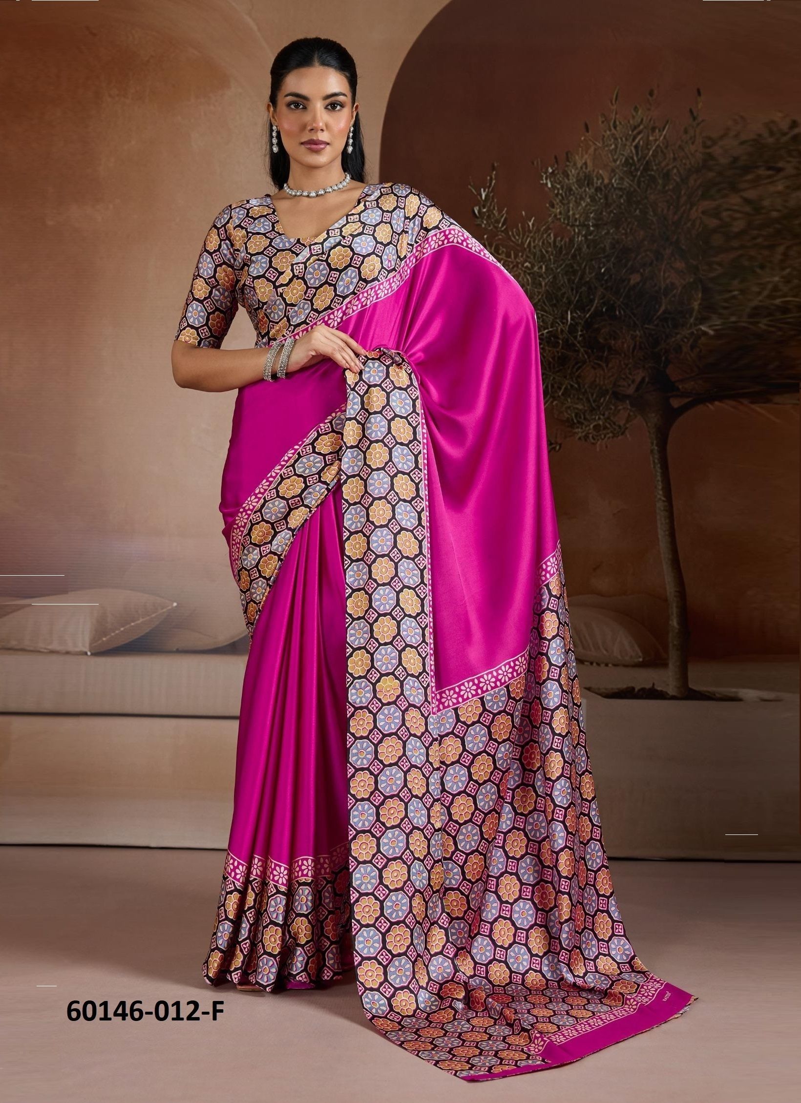 PURE AJRAKH PRINT 12 - Catalog # 60146 (Set of 6 Sarees) by Brand RAJTEX FABRICS