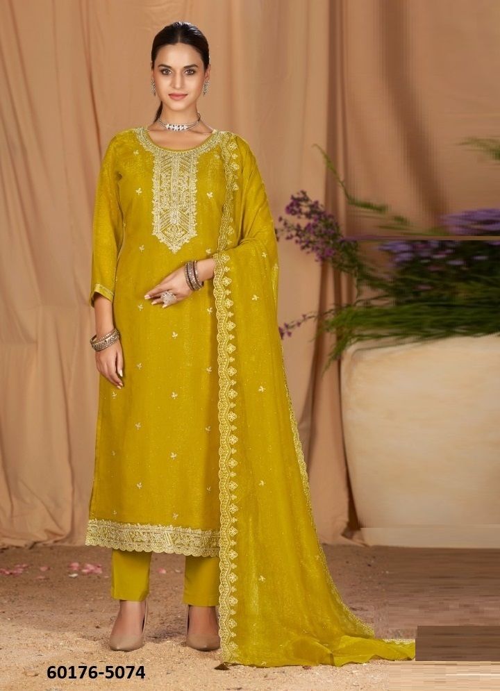 ENOCH - Catalog # 60176 (Set of 4 Semi-Stitched / Un-Stitched Suits) by Brand FOUR DOTS