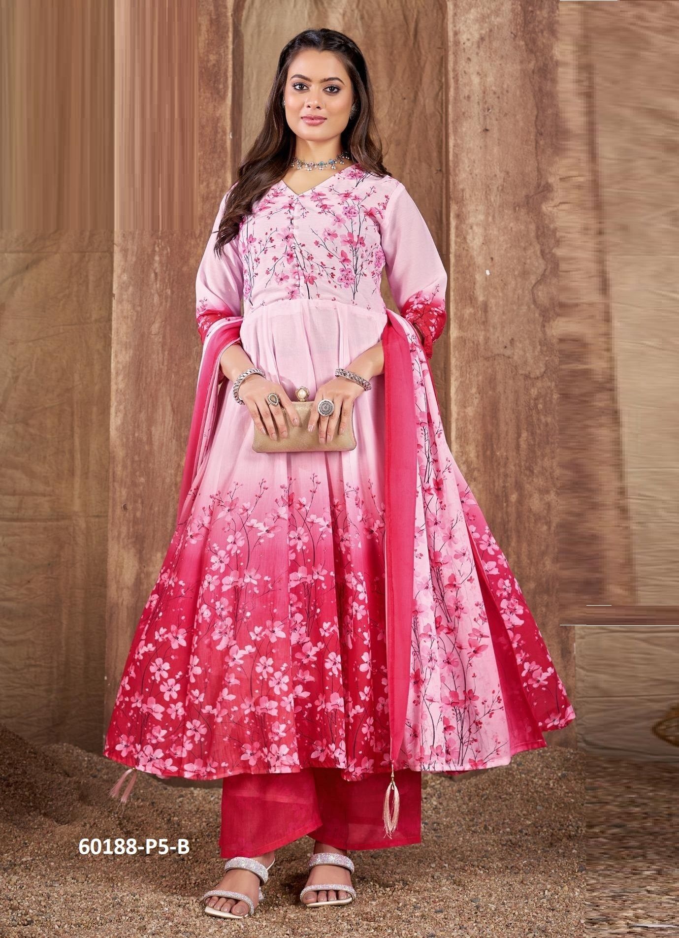 ANARKALI SERIES P5 - Catalog # 60188 (Set of 7 SIZE-SETS [Readymade Salwar Suits]) by Brand POONAM DESIGNER