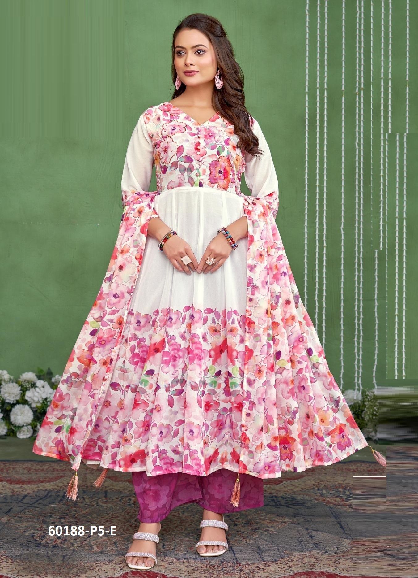 ANARKALI SERIES P5 - Catalog # 60188 (Set of 7 SIZE-SETS [Readymade Salwar Suits]) by Brand POONAM DESIGNER