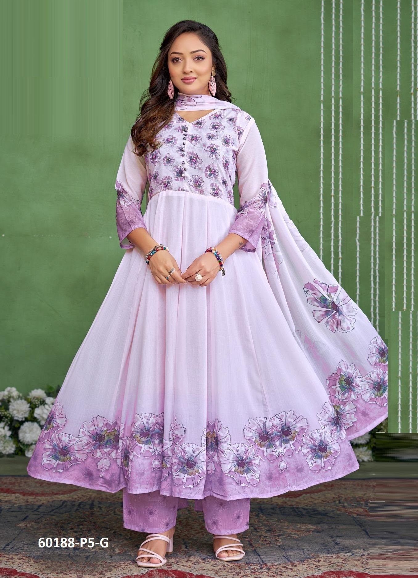 ANARKALI SERIES P5 - Catalog # 60188 (Set of 7 SIZE-SETS [Readymade Salwar Suits]) by Brand POONAM DESIGNER