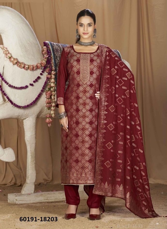 HANSHIKA 4 - Catalog # 60191 (Set of 6 Semi-Stitched / Un-Stitched Suits) by Brand KALARANG