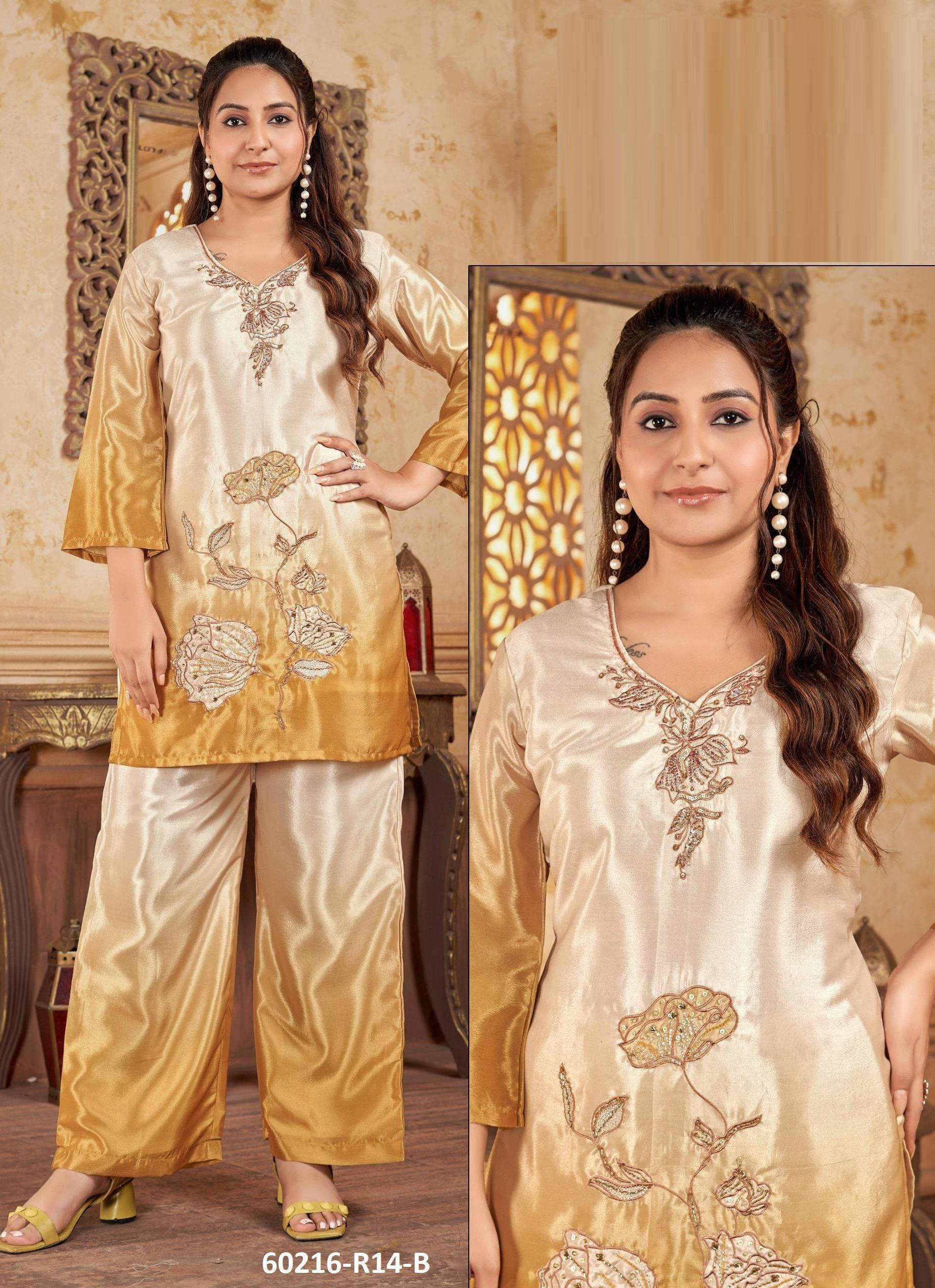 FLORAL SERIES R14 CO-ORD SETS - Catalog # 60216 (Set of 4 SIZE-SETS [Tops With Bottoms]) by Brand AABHARAN