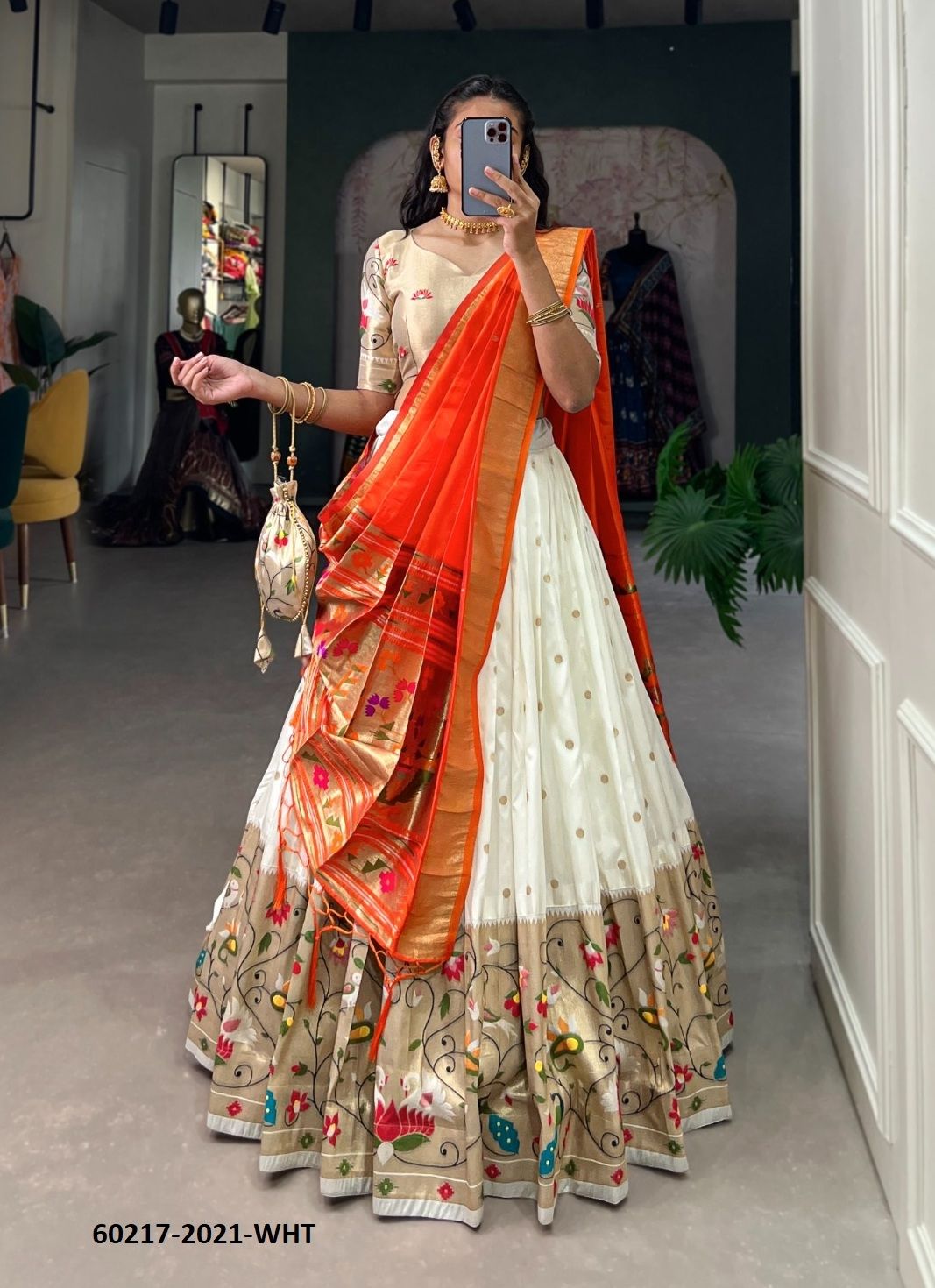 PAITHANI LEHENGA WITH BATUVA - Catalog # 60217 (Set of 4 Semi-Stitched Lehengas) by Brand JAGRAASA PAITHANI LEHENGA WITH BATUVA - Catalog # 60217 (Set of 4 Semi-Stitched Lehengas) by Brand JAGRAASA