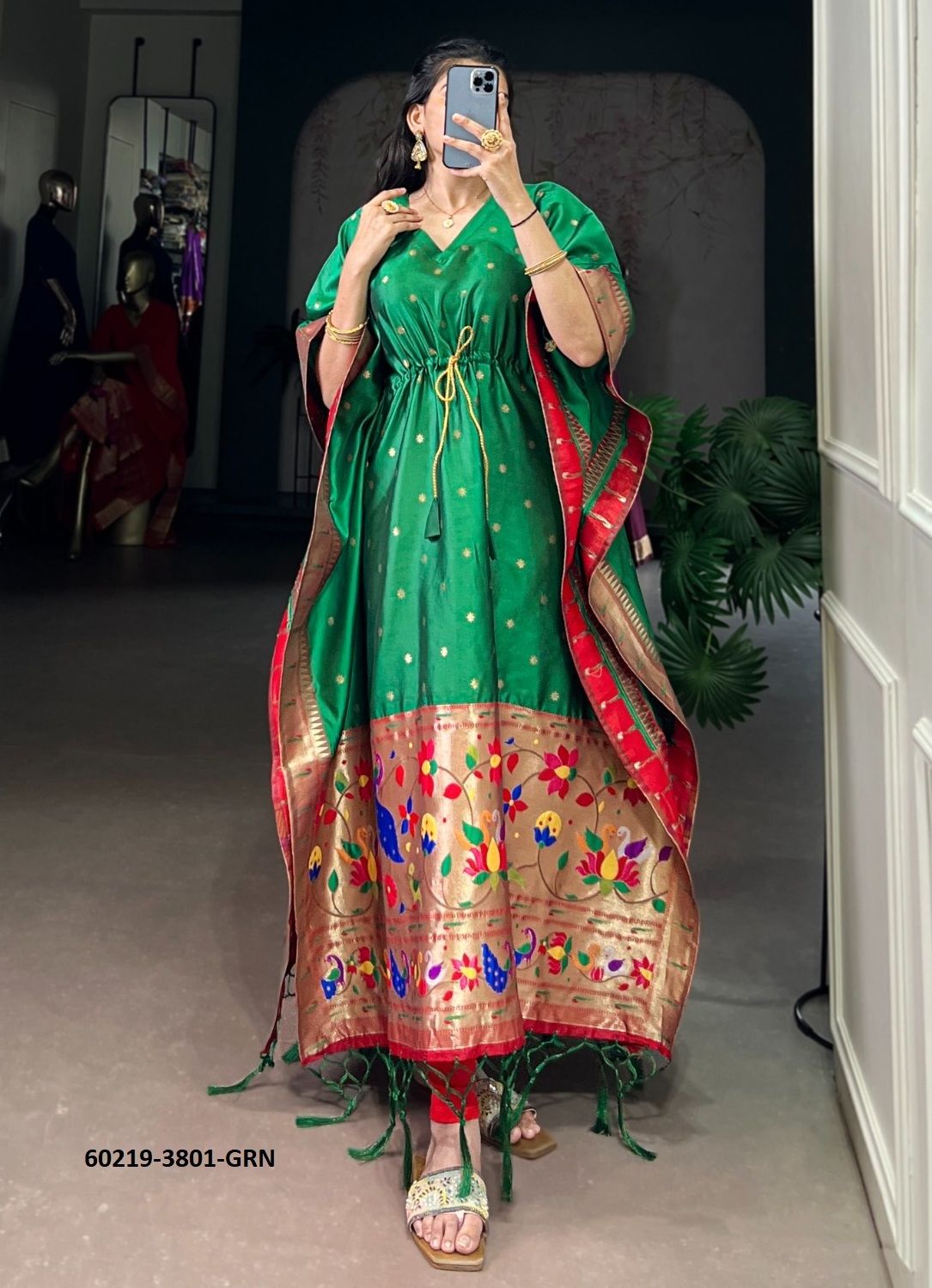 PAITHANI SILK JACQUARD - Catalog # 60219 (Set of 6 Kaftans / Ponchos) by Brand DESI MUSE PAITHANI SILK JACQUARD - Catalog # 60219 (Set of 6 Kaftans / Ponchos) by Brand DESI MUSE
