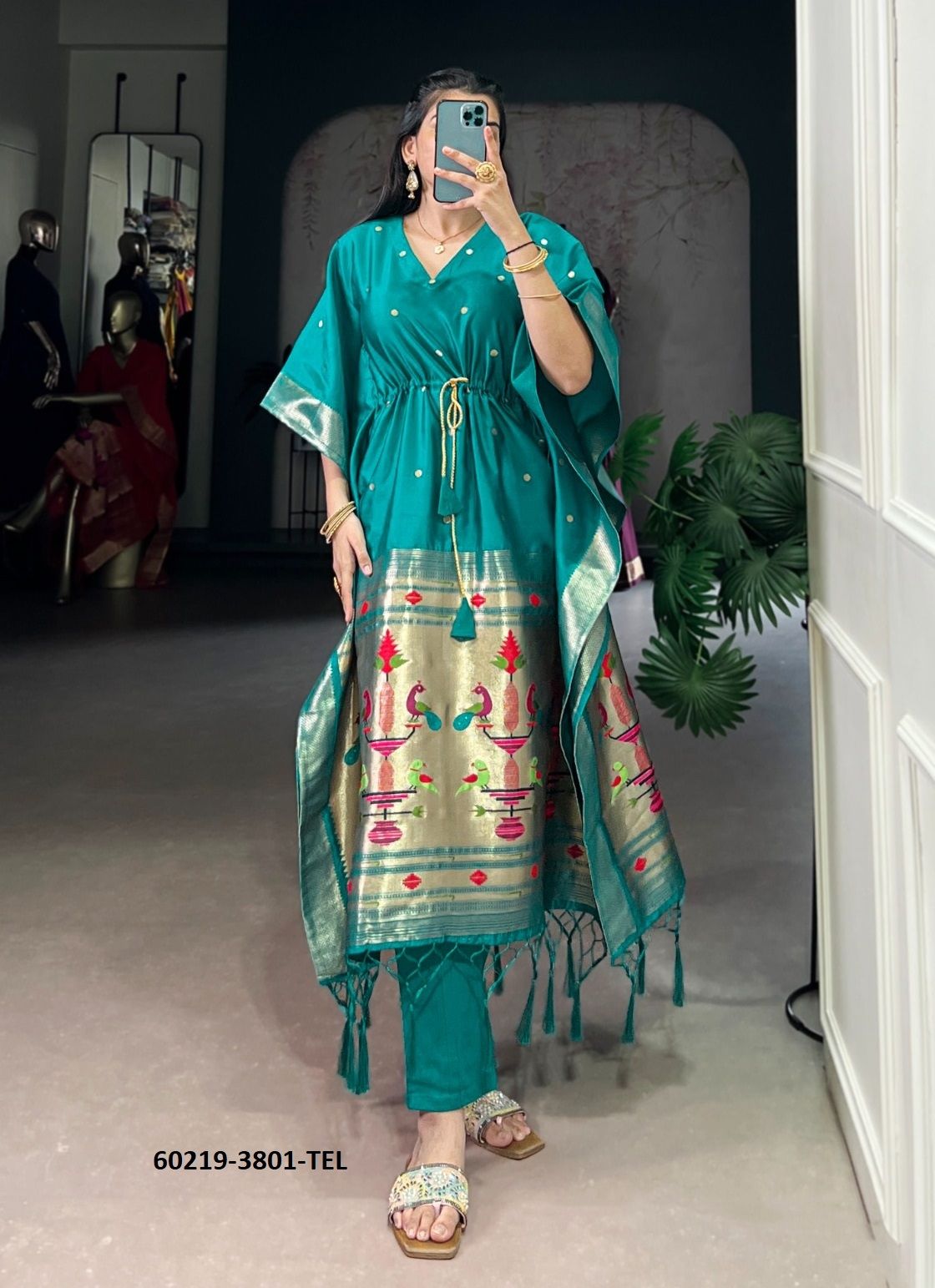PAITHANI SILK JACQUARD - Catalog # 60219 (Set of 6 Kaftans / Ponchos) by Brand DESI MUSE PAITHANI SILK JACQUARD - Catalog # 60219 (Set of 6 Kaftans / Ponchos) by Brand DESI MUSE