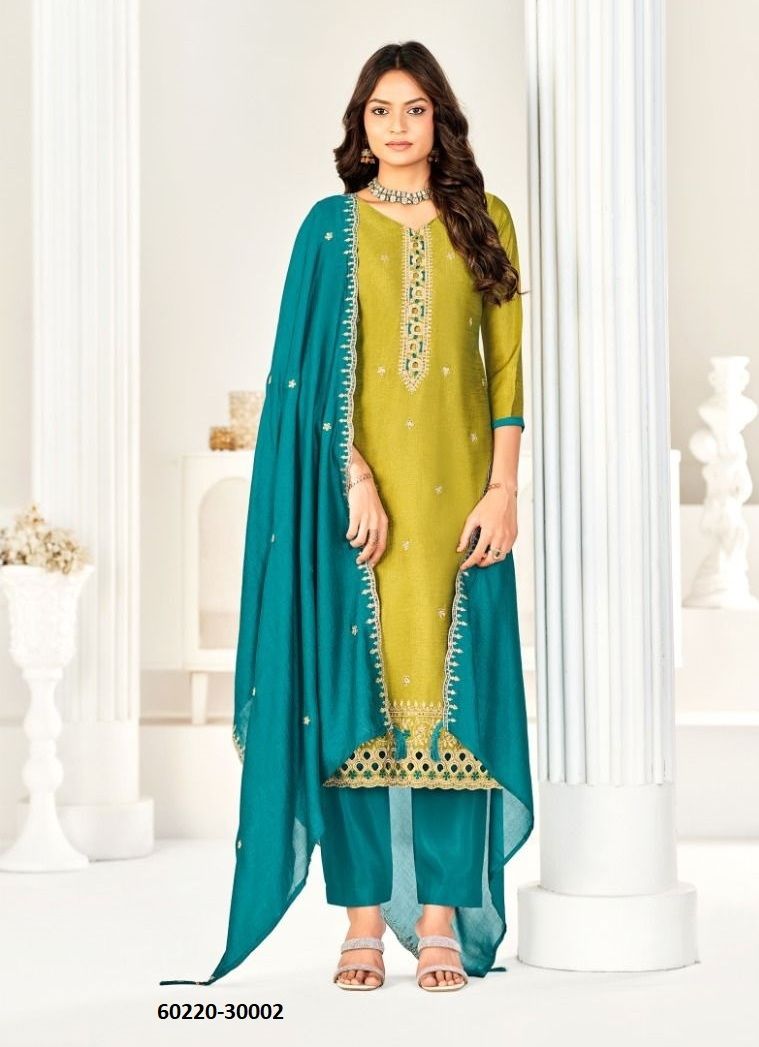 AARZOO - Catalog # 60220 (Set of 12 Readymade Salwar Suits) by Brand JAGRAASA