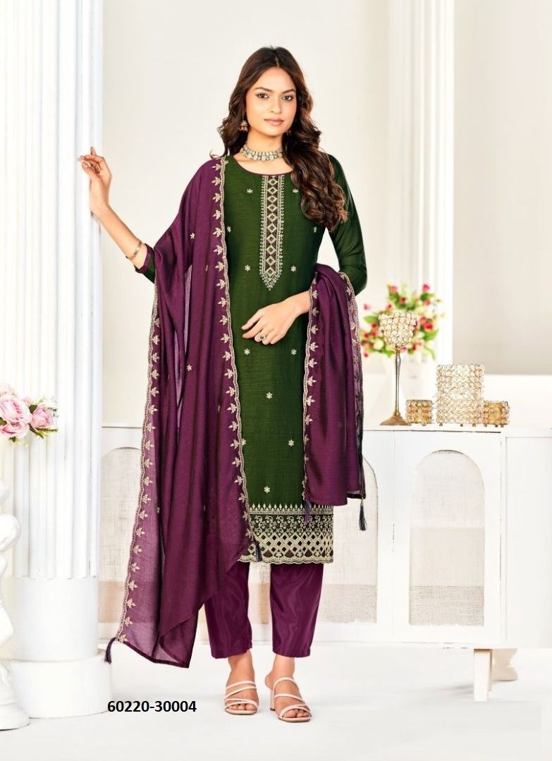 AARZOO - Catalog # 60220 (Set of 12 Readymade Salwar Suits) by Brand JAGRAASA