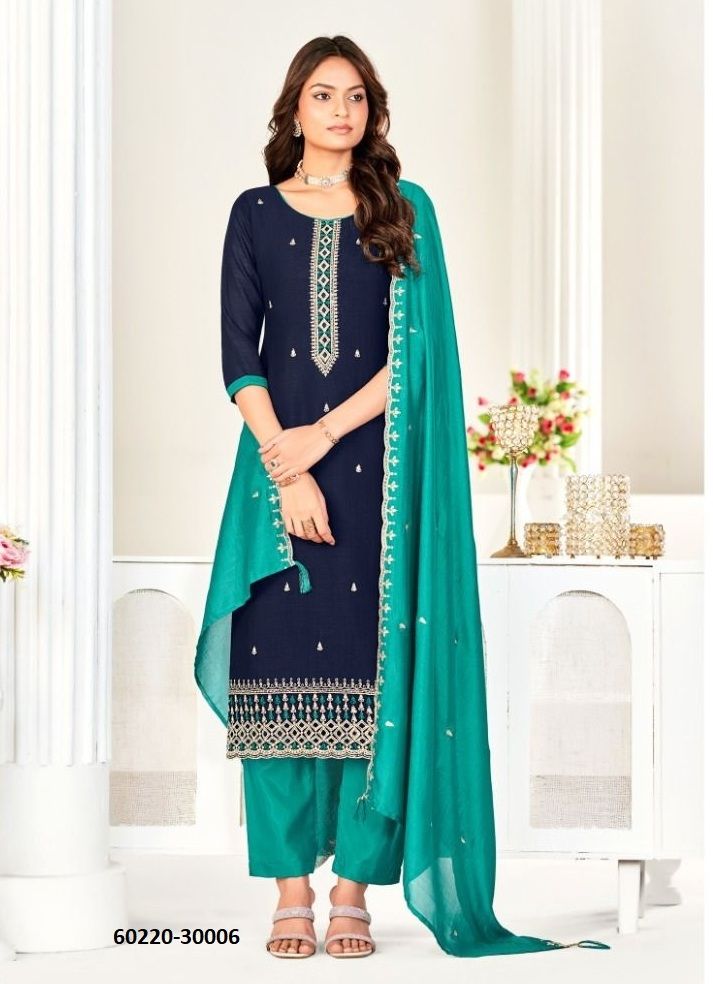 AARZOO - Catalog # 60220 (Set of 12 Readymade Salwar Suits) by Brand JAGRAASA