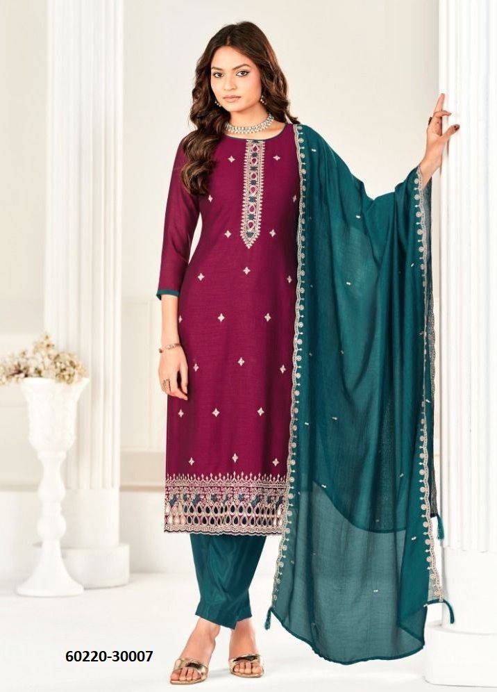 AARZOO - Catalog # 60220 (Set of 12 Readymade Salwar Suits) by Brand JAGRAASA