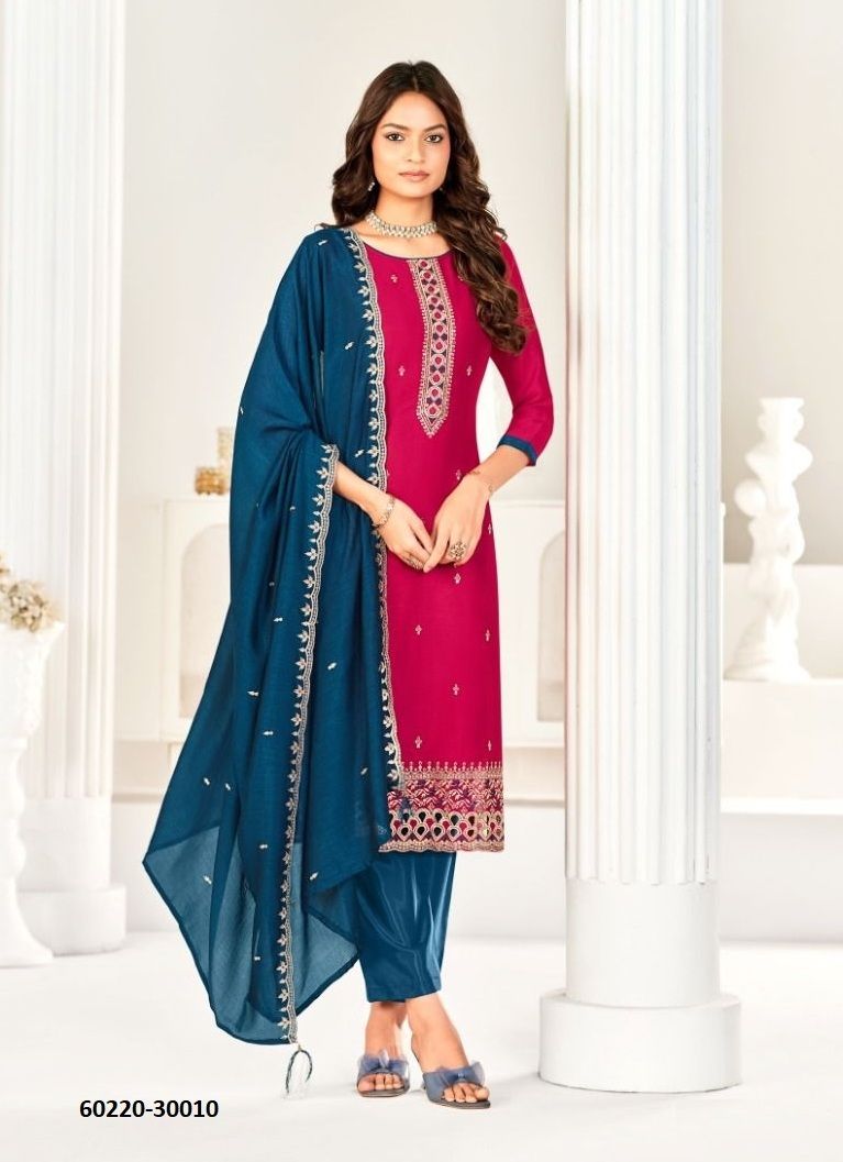 AARZOO - Catalog # 60220 (Set of 12 Readymade Salwar Suits) by Brand JAGRAASA