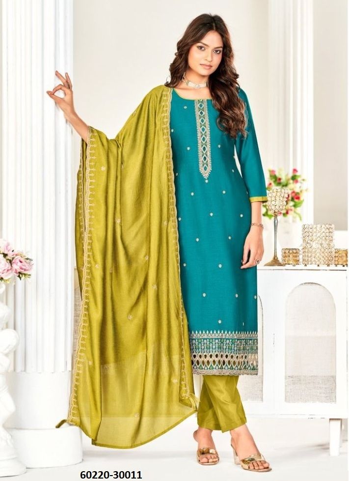 AARZOO - Catalog # 60220 (Set of 12 Readymade Salwar Suits) by Brand JAGRAASA