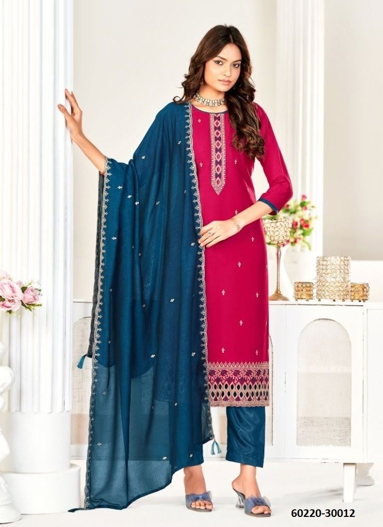 AARZOO - Catalog # 60220 (Set of 12 Readymade Salwar Suits) by Brand JAGRAASA