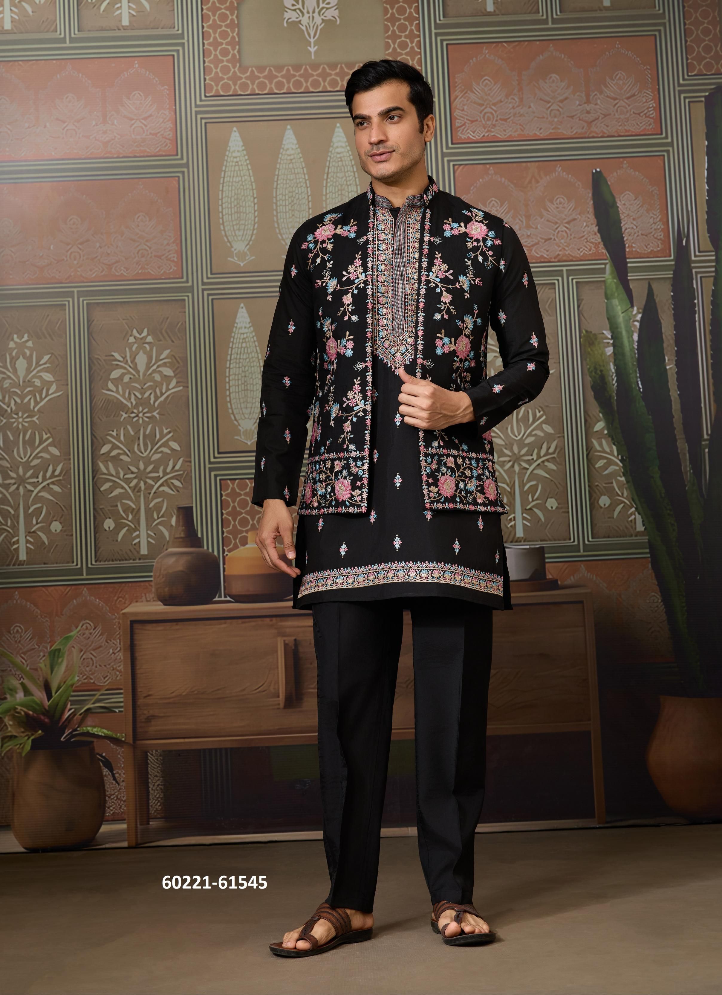 GOLDEN VIRASAT - Catalog # 60221 (Set of 6 Men's Ethnic Wear) by Brand AABHARAN