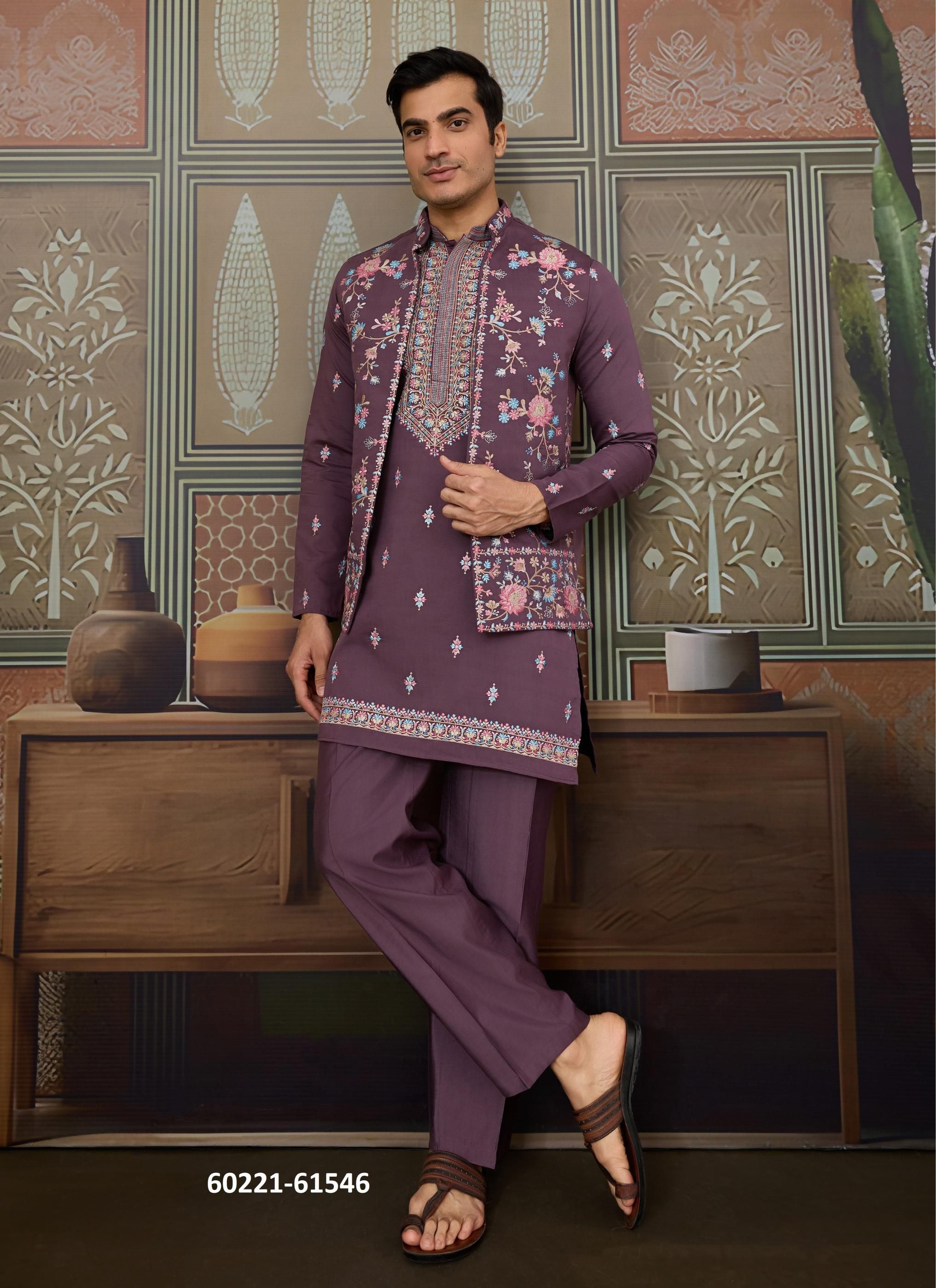 GOLDEN VIRASAT - Catalog # 60221 (Set of 6 Men's Ethnic Wear) by Brand AABHARAN