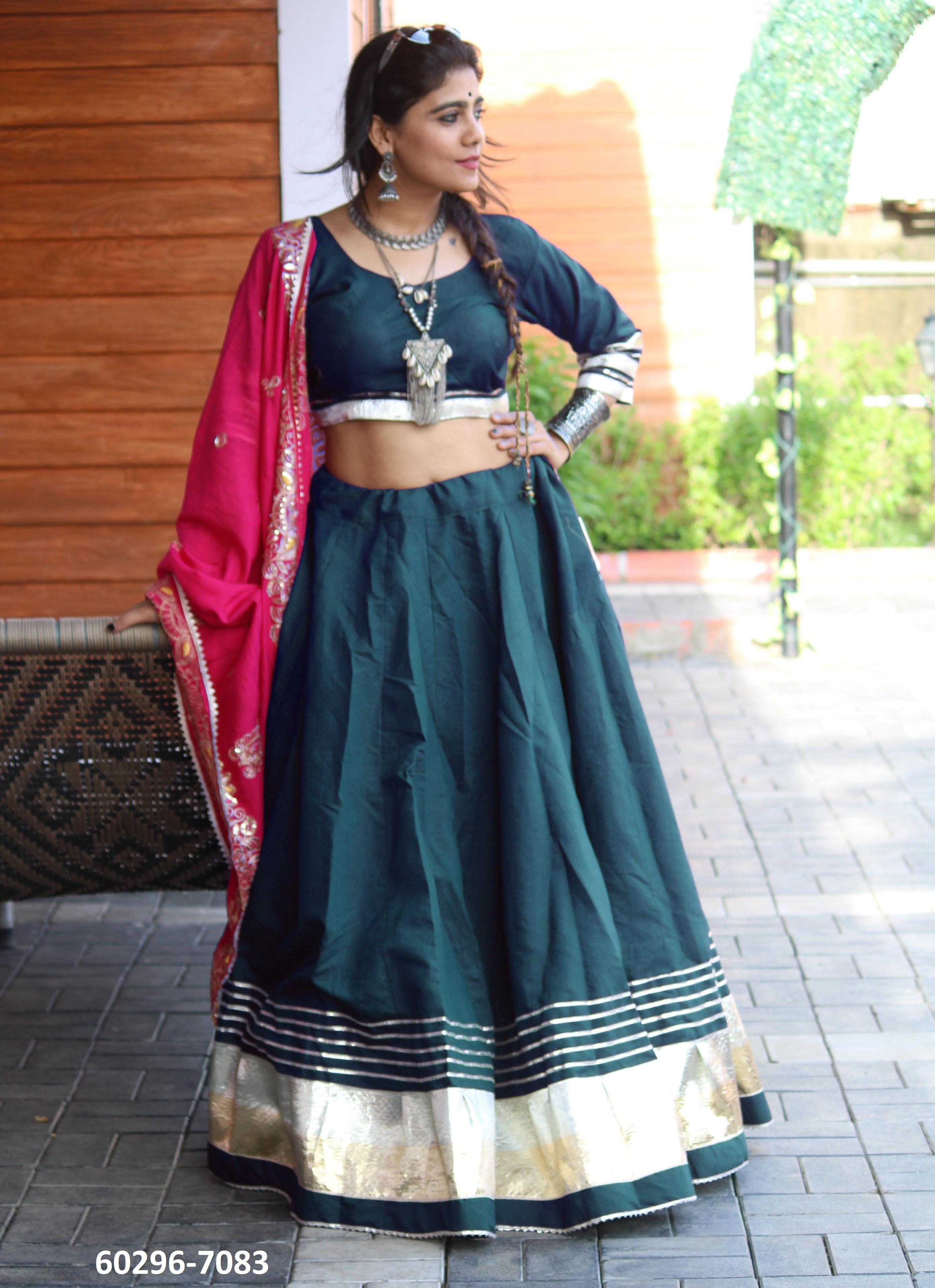 ROMAN SILK STRIPES - Catalog # 60296 (Set of 5 Readymade Lehengas) MADE IN INDIA BY JAGRAASA