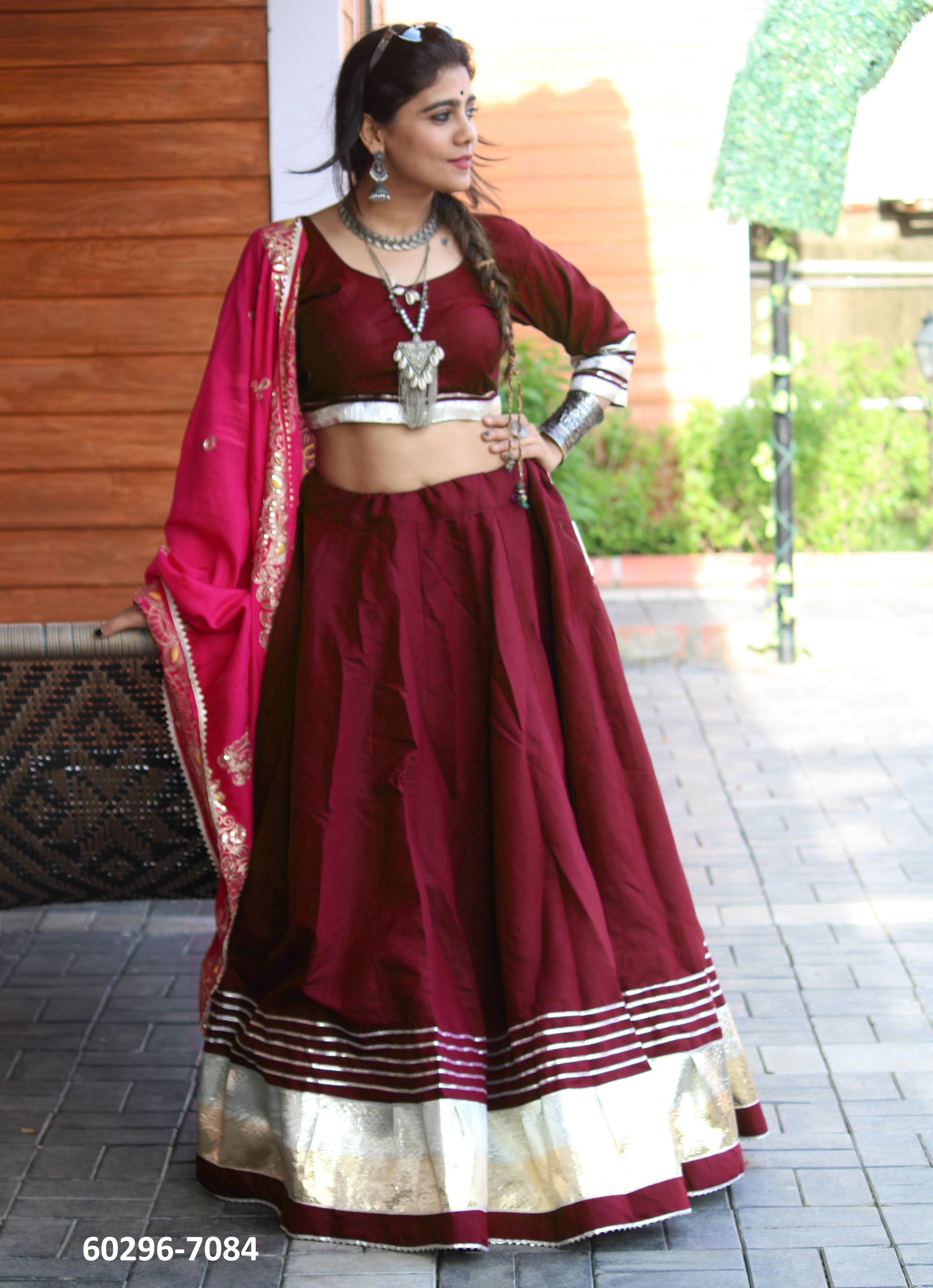 ROMAN SILK STRIPES - Catalog # 60296 (Set of 5 Readymade Lehengas) MADE IN INDIA BY JAGRAASA