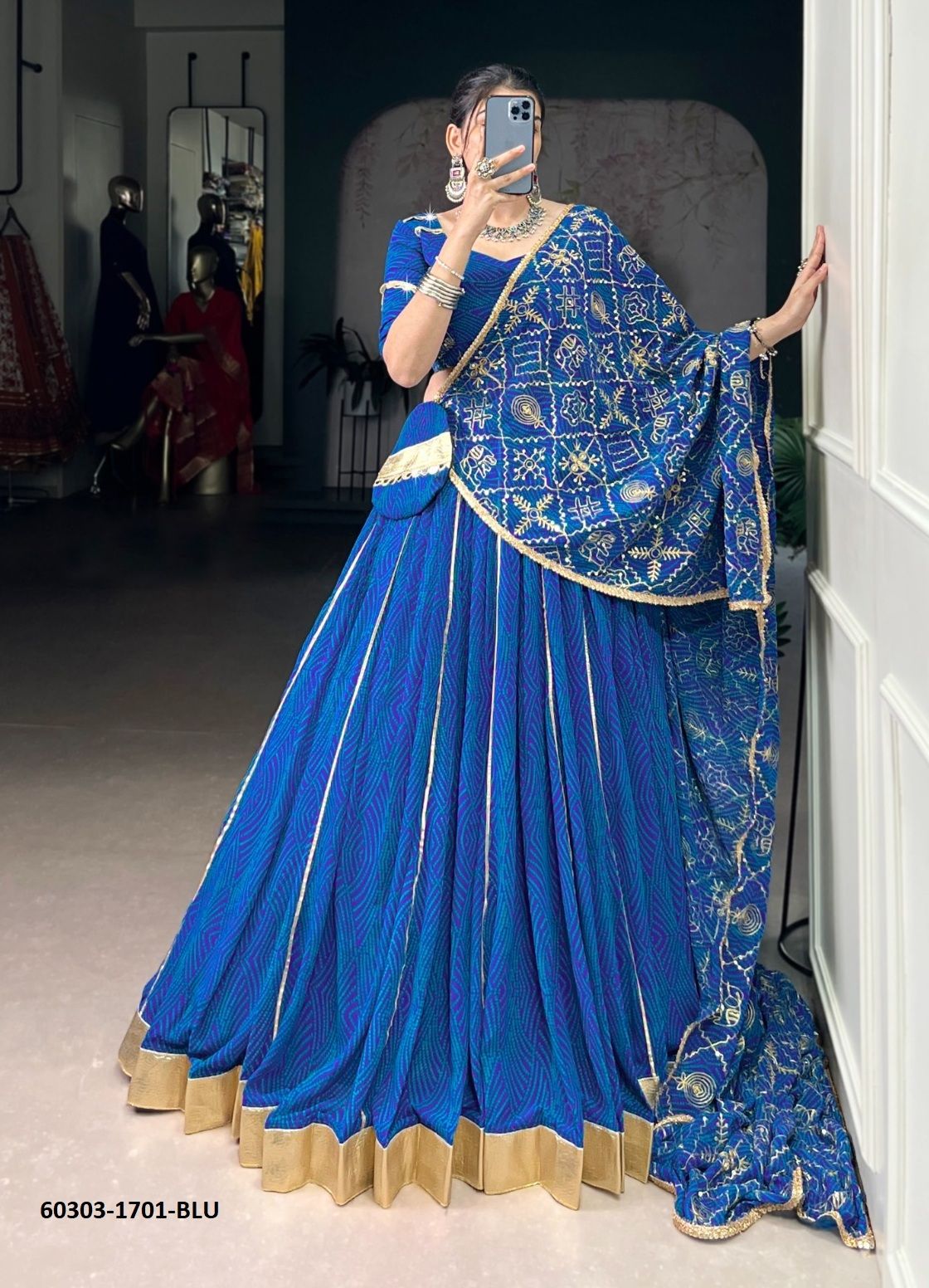 GEORGETTE BANDHANI PRINT 1701 - Catalog # 60303 (Set of 3 Readymade Lehengas) MADE IN INDIA BY AABHARAN GEORGETTE BANDHANI PRINT 1701 - Catalog # 60303 (Set of 3 Readymade Lehengas) MADE IN INDIA BY AABHARAN