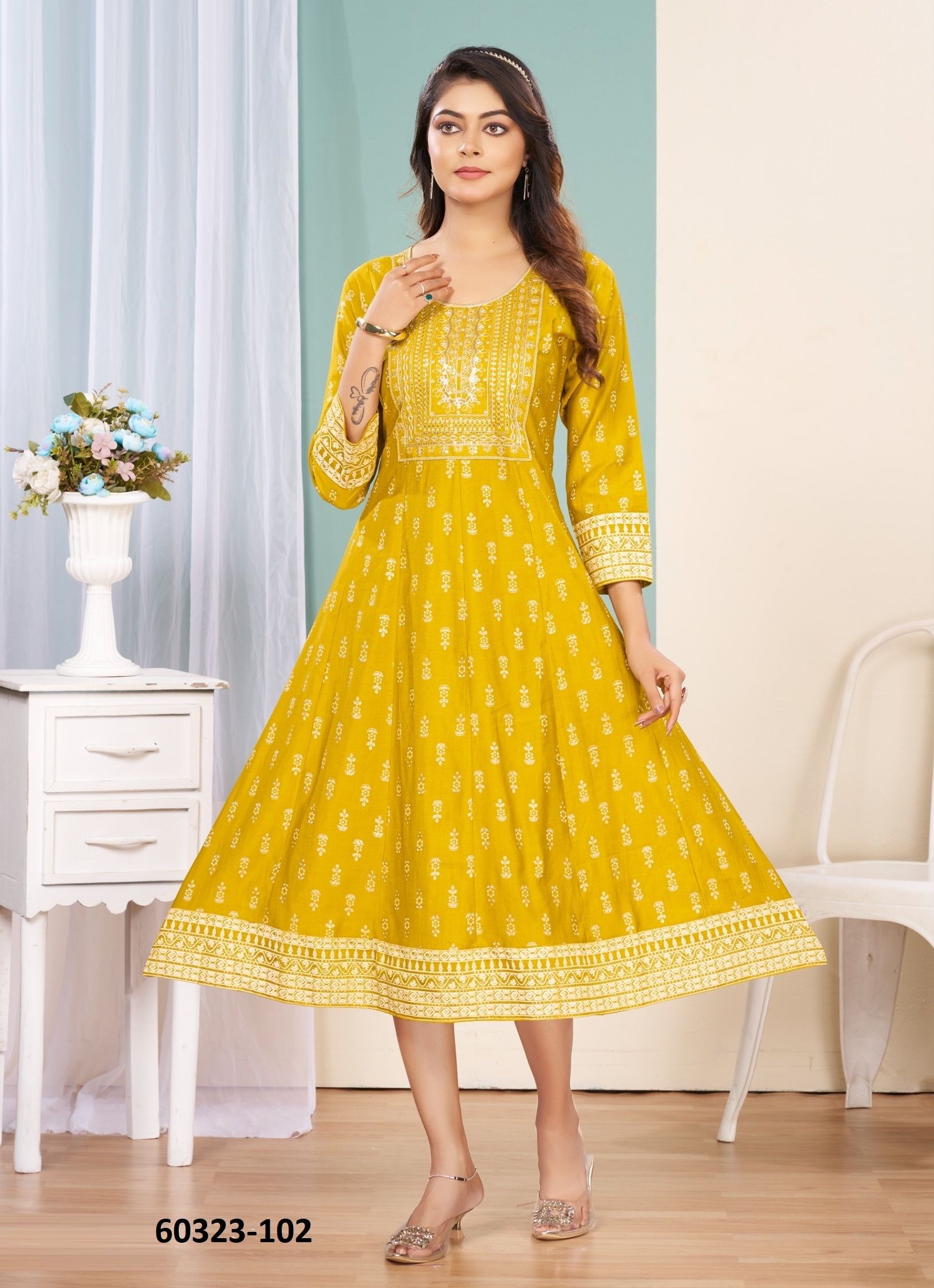 AANGAN - Catalog # 60323 (Set of 6 Readymade Women's Kurtis / Tops) MADE IN INDIA BY DEE CEE