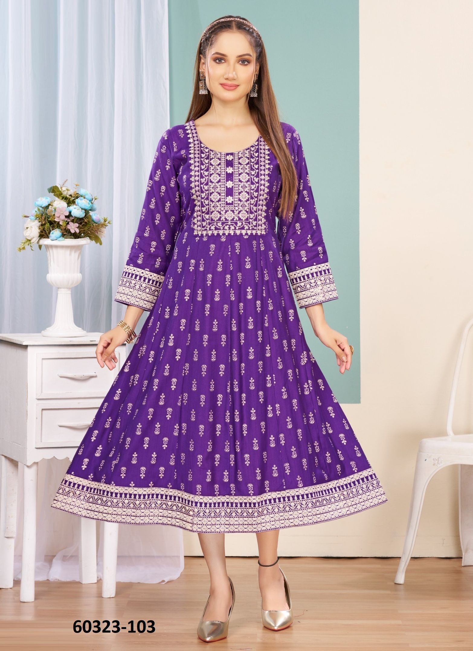 AANGAN - Catalog # 60323 (Set of 6 Readymade Women's Kurtis / Tops) MADE IN INDIA BY DEE CEE