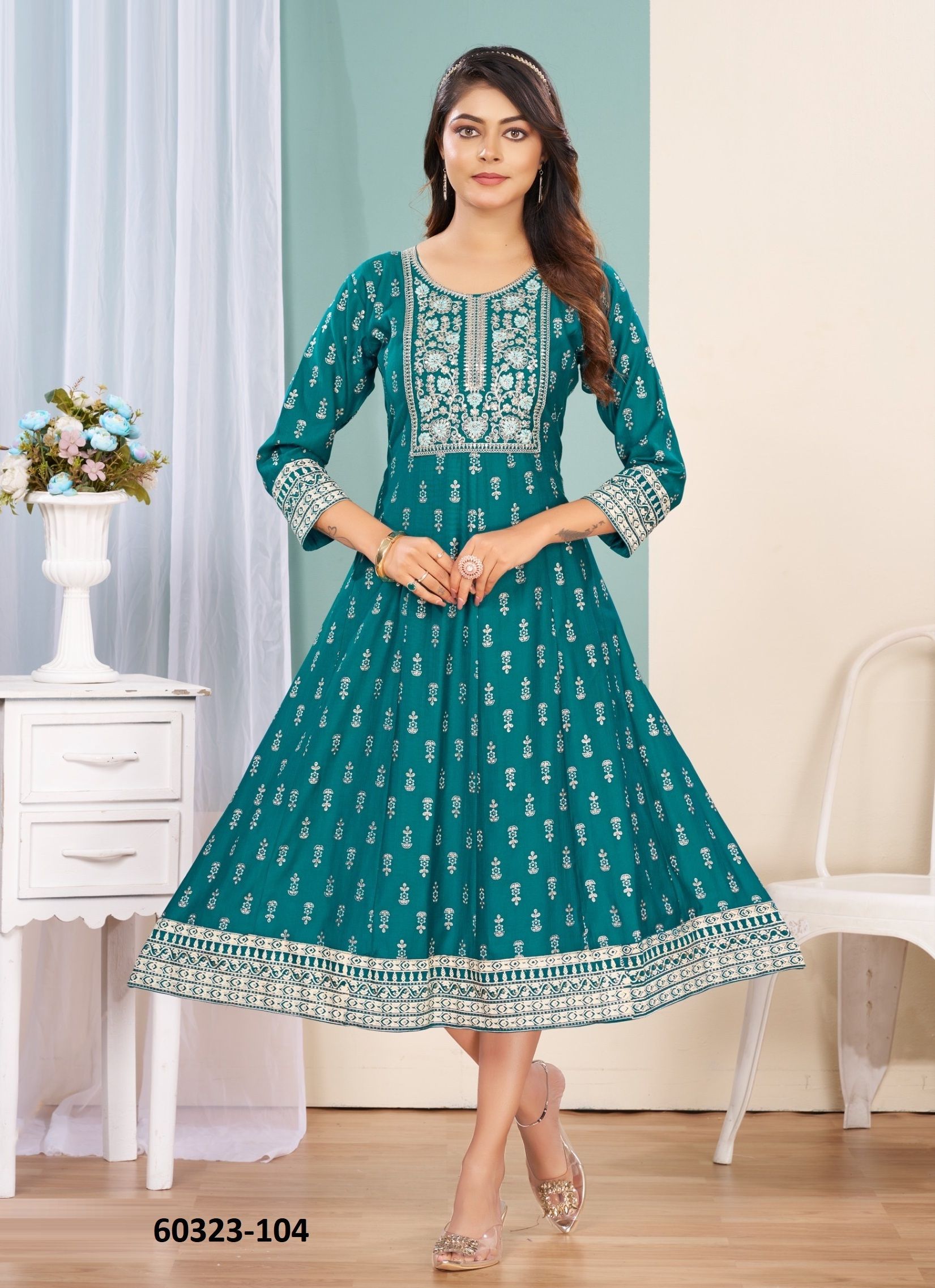 AANGAN - Catalog # 60323 (Set of 6 Readymade Women's Kurtis / Tops) MADE IN INDIA BY DEE CEE