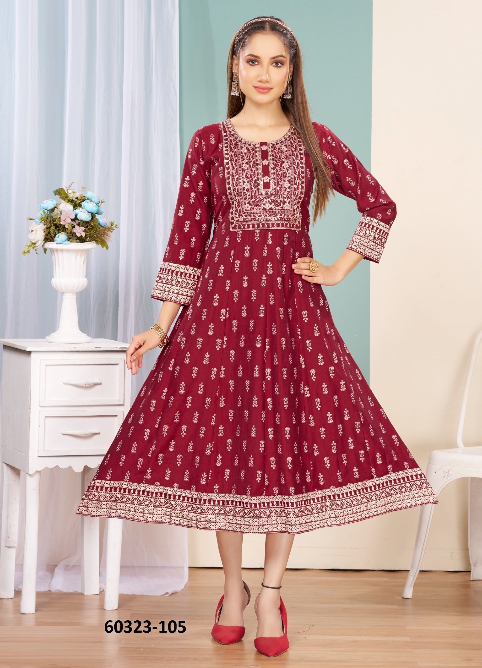 AANGAN - Catalog # 60323 (Set of 6 Readymade Women's Kurtis / Tops) MADE IN INDIA BY DEE CEE