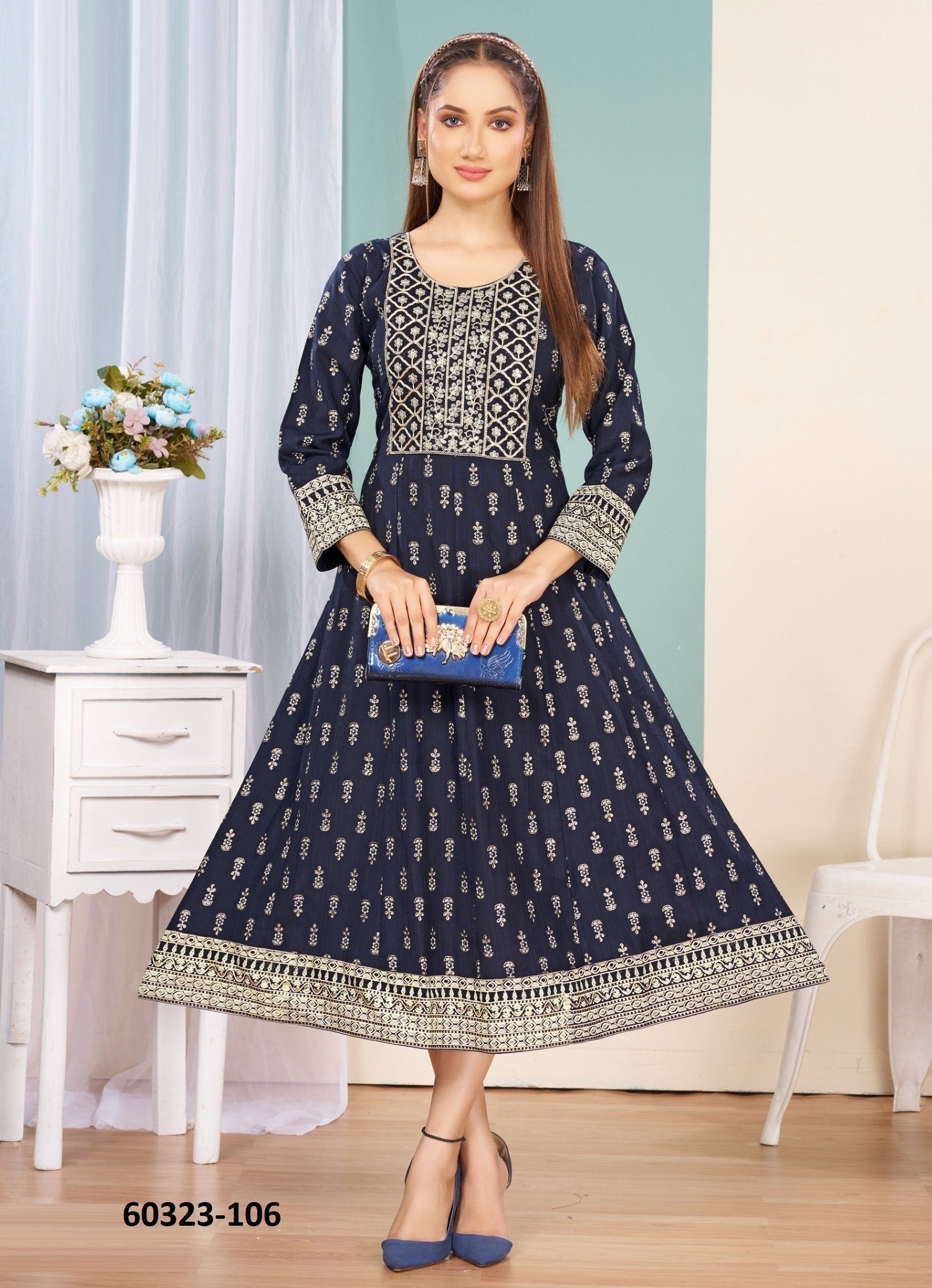 AANGAN - Catalog # 60323 (Set of 6 Readymade Women's Kurtis / Tops) MADE IN INDIA BY DEE CEE