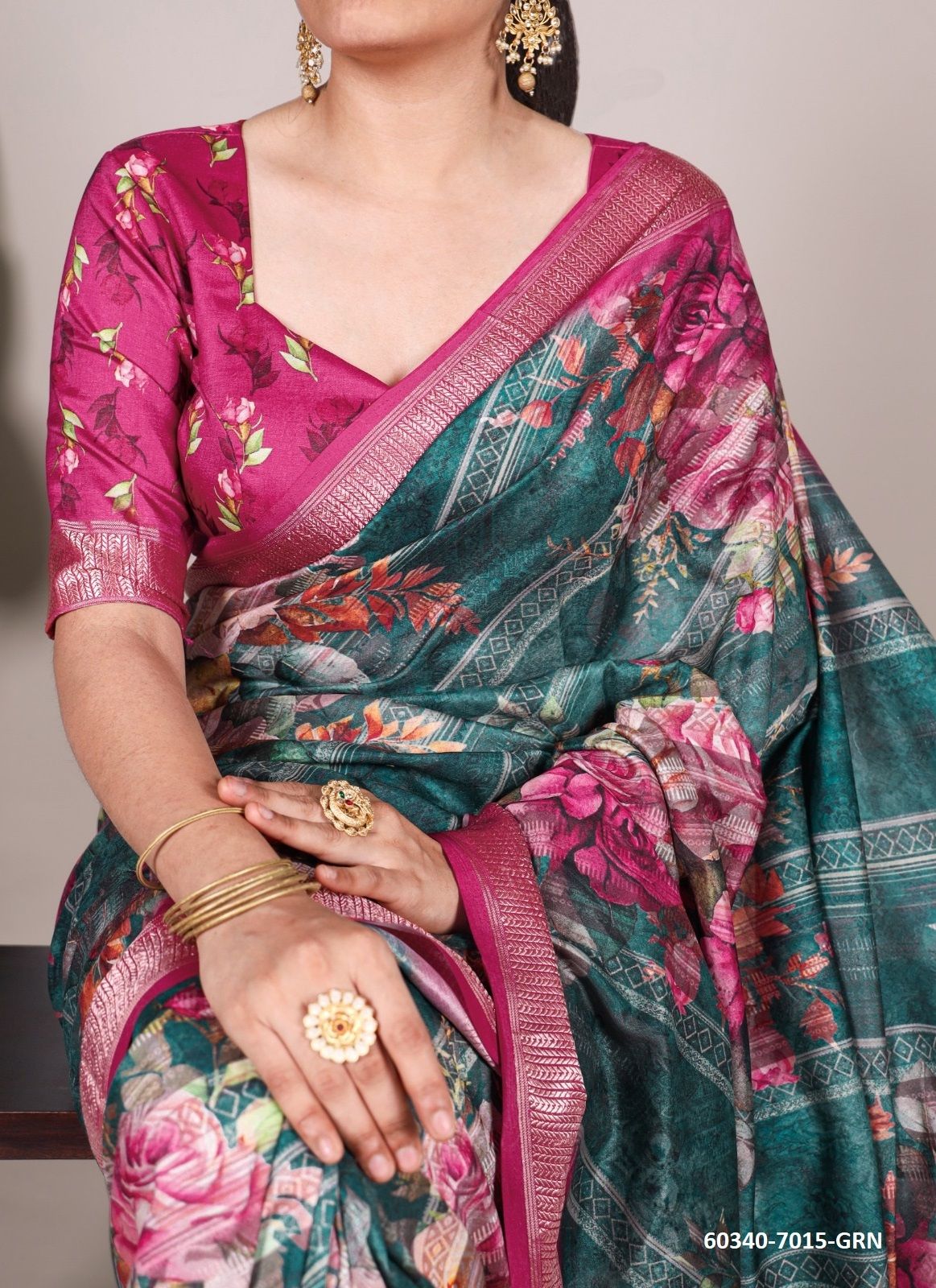 TUSSER SILK 7015 - Catalog # 60340 (Set of 5 Sarees) MADE IN INDIA BY DESI MUSE