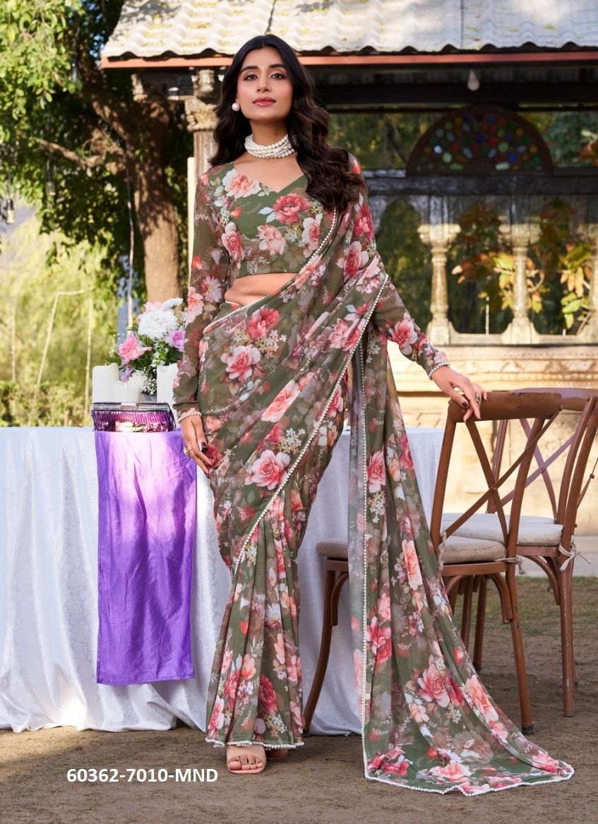 WEIGHTLESS MARBLE CHIFFON - Catalog # 60362 (Set of 4 Sarees) MADE IN INDIA BY JAGRAASA