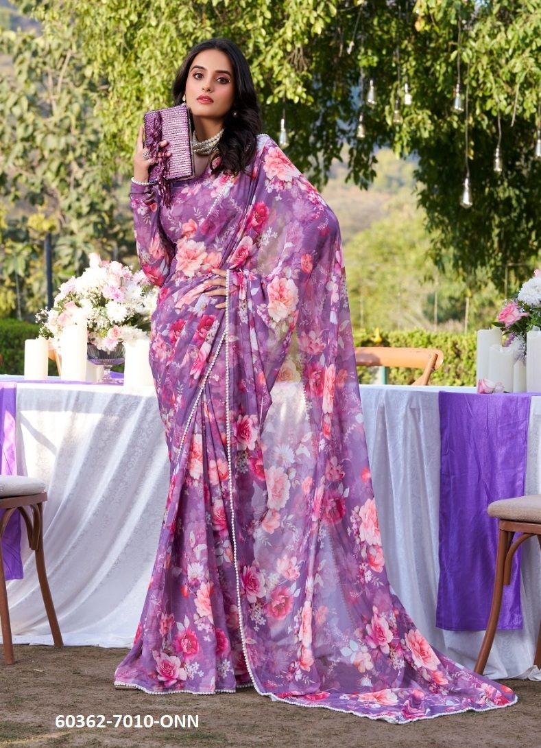 WEIGHTLESS MARBLE CHIFFON - Catalog # 60362 (Set of 4 Sarees) MADE IN INDIA BY JAGRAASA