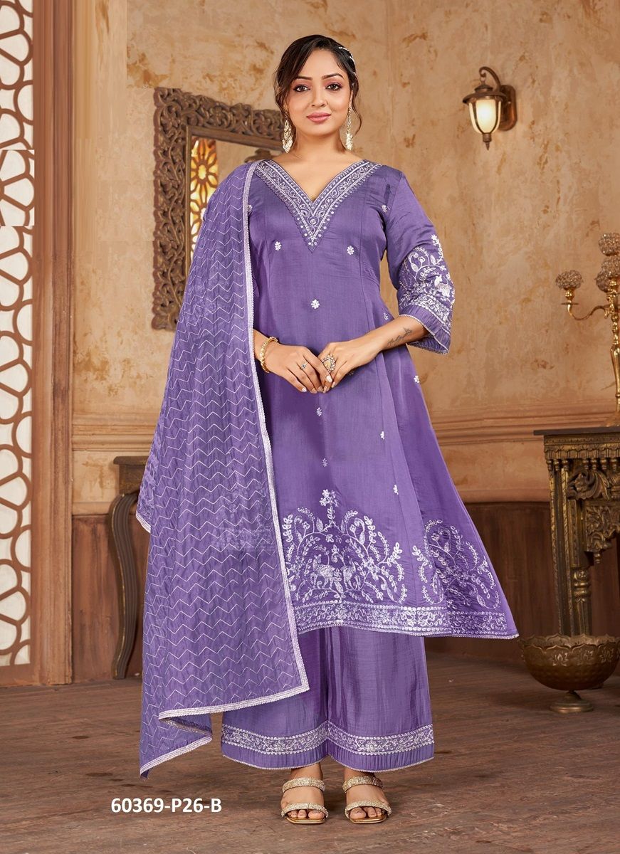 PURE MAL CHANDERI P26 - Catalog # 60369 (Set of 7 SIZE-SETS [Readymade Salwar Suits]) MADE IN INDIA BY JAGRAASA