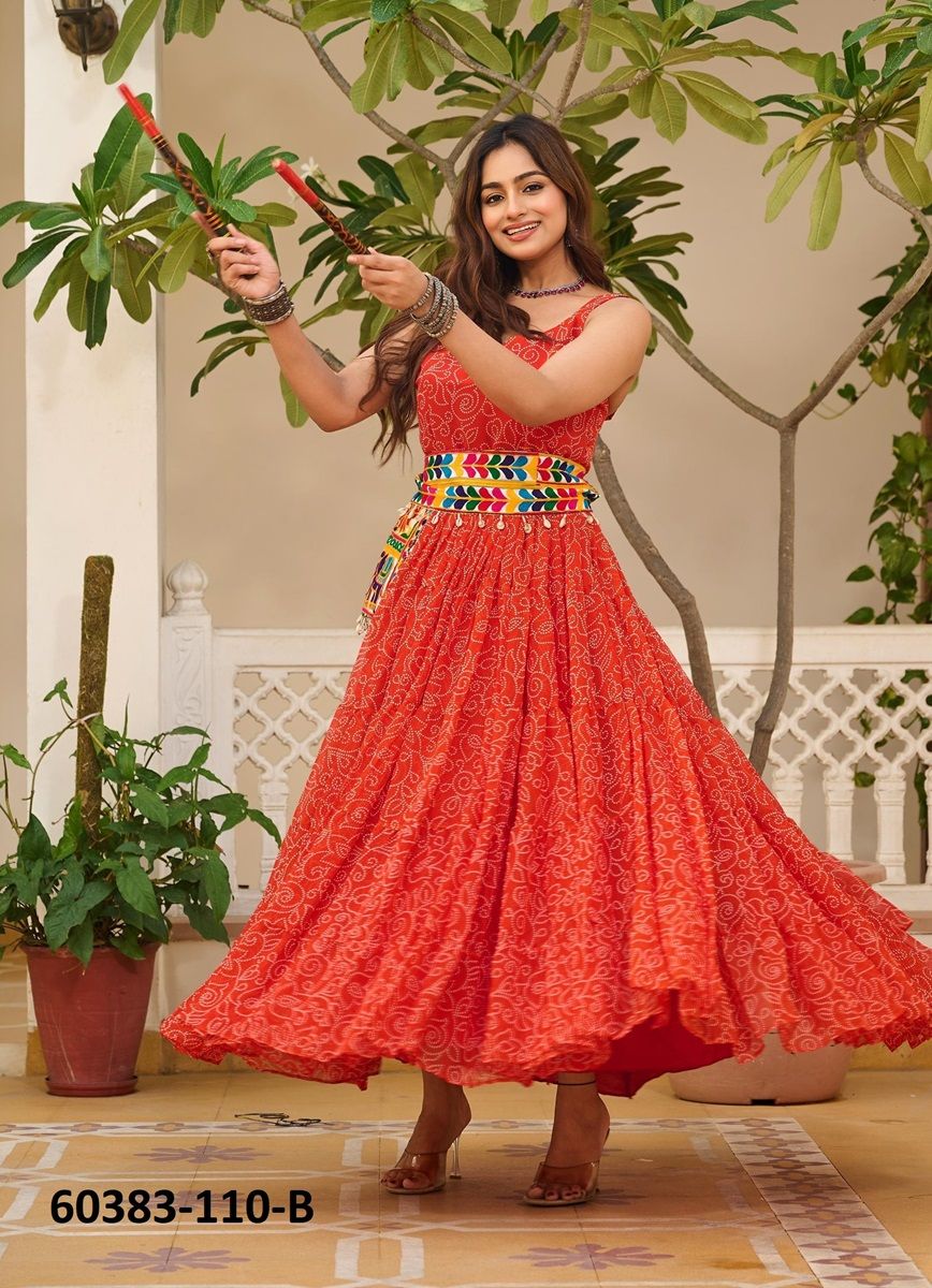 NAVRATRI WEAR 110 - Catalog # 60383 (Set of 3 Readymade Gowns) MADE IN INDIA BY JAGRAASA