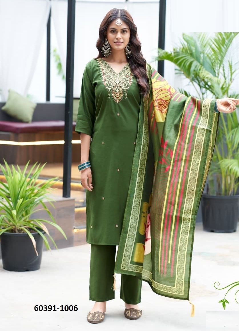 SAANCHI - Catalog # 60391 (Set of 6 Readymade Salwar Suits) MADE IN INDIA BY OSSM