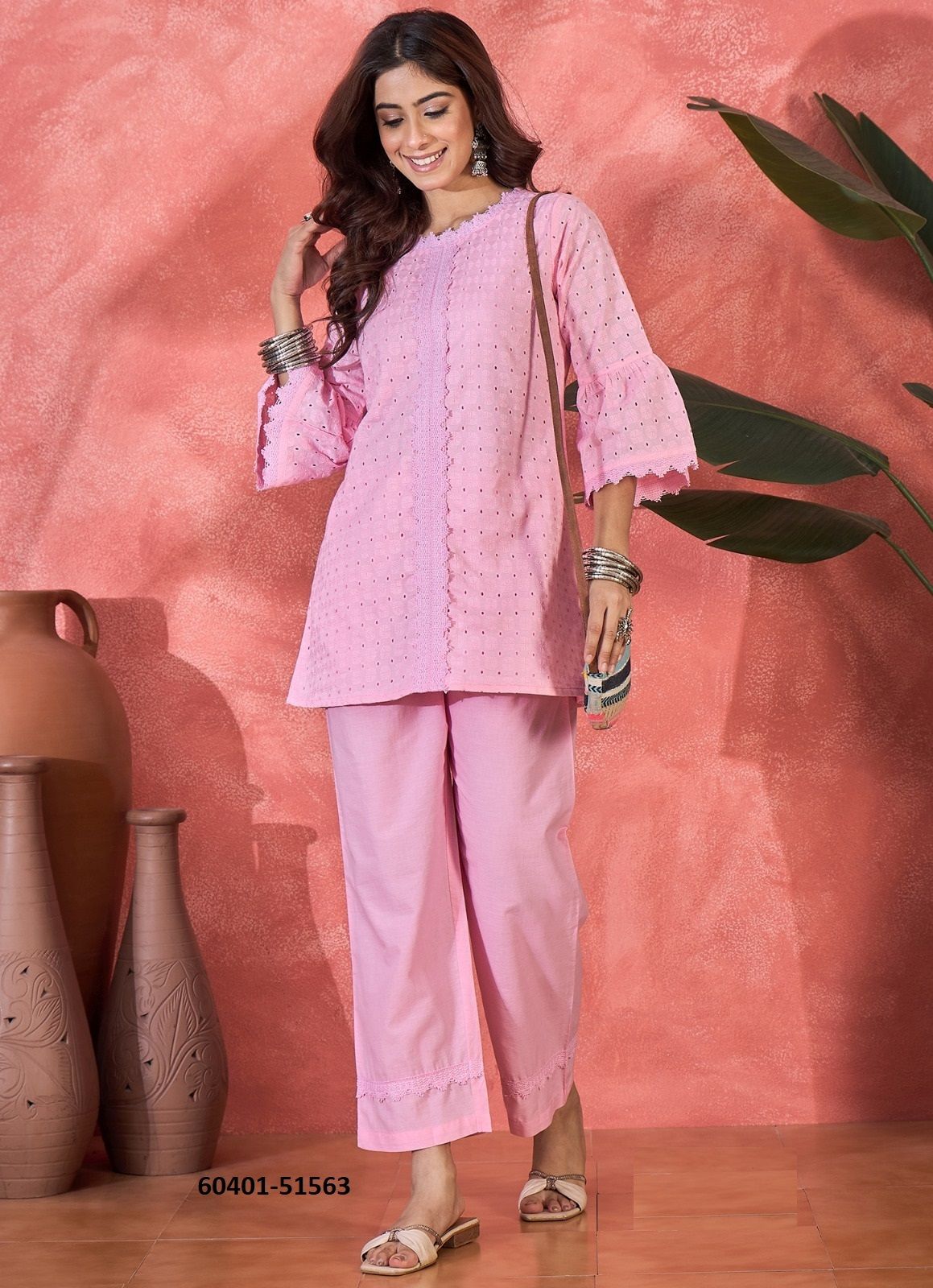 COTTON SCHIFFLI CO-ORD SET - Catalog # 60401 (Set of 5 Tops With Bottoms) MADE IN INDIA BY AABHARAN