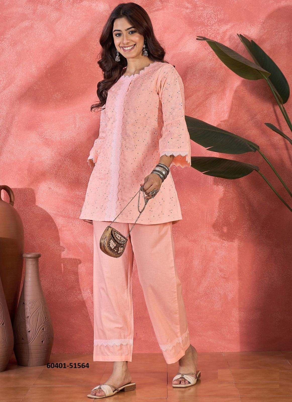 COTTON SCHIFFLI CO-ORD SET - Catalog # 60401 (Set of 5 Tops With Bottoms) MADE IN INDIA BY AABHARAN
