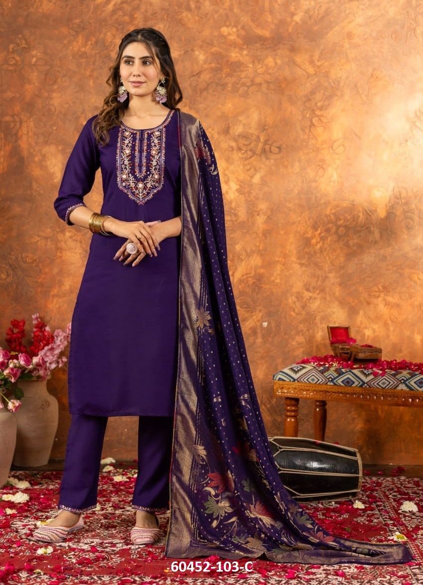 SERIES 103 - Catalog # 60452 (Set of 4 Readymade Salwar Suits) MADE IN INDIA BY DESI MUSE SERIES 103 - Catalog # 60452 (Set of 4 Readymade Salwar Suits) MADE IN INDIA BY DESI MUSE