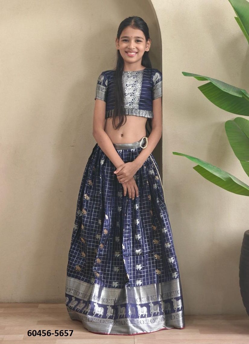 KIDS KANCHIPURAM SILK - RAJSHREE - Catalog # 60456 (Set of 7 Readymade Lehengas) MADE IN INDIA BY DESI MUSE