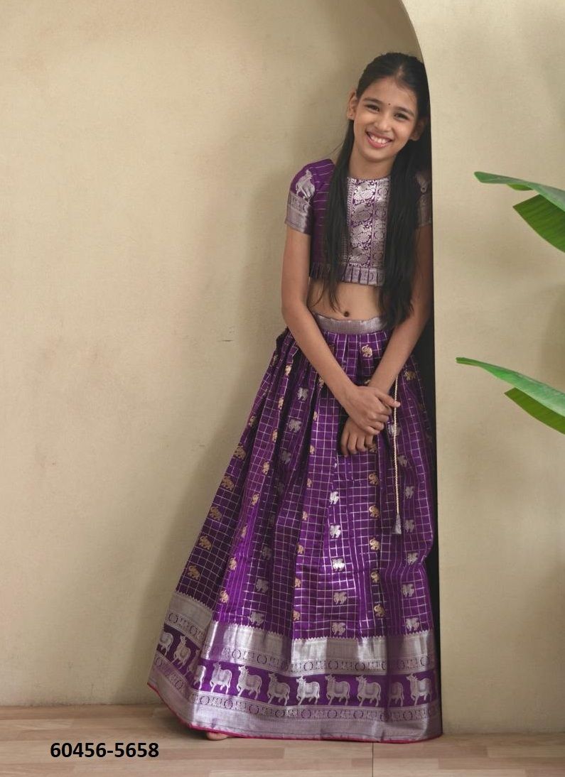 KIDS KANCHIPURAM SILK - RAJSHREE - Catalog # 60456 (Set of 7 Readymade Lehengas) MADE IN INDIA BY DESI MUSE