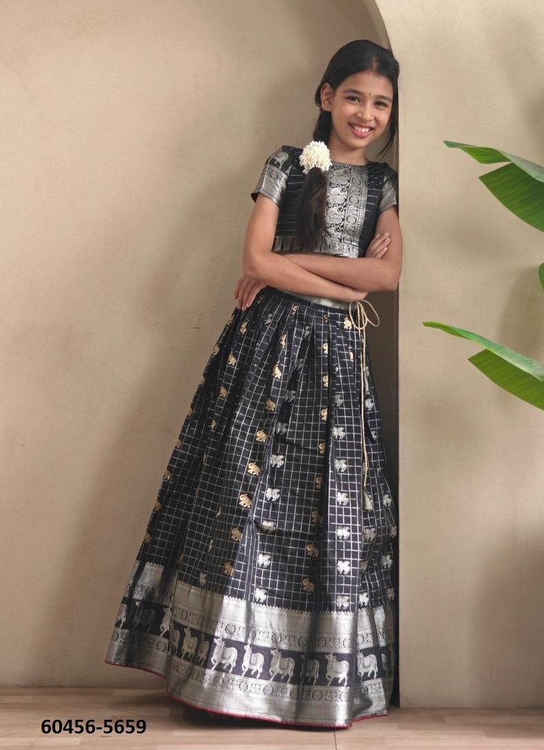 KIDS KANCHIPURAM SILK - RAJSHREE - Catalog # 60456 (Set of 7 Readymade Lehengas) MADE IN INDIA BY DESI MUSE