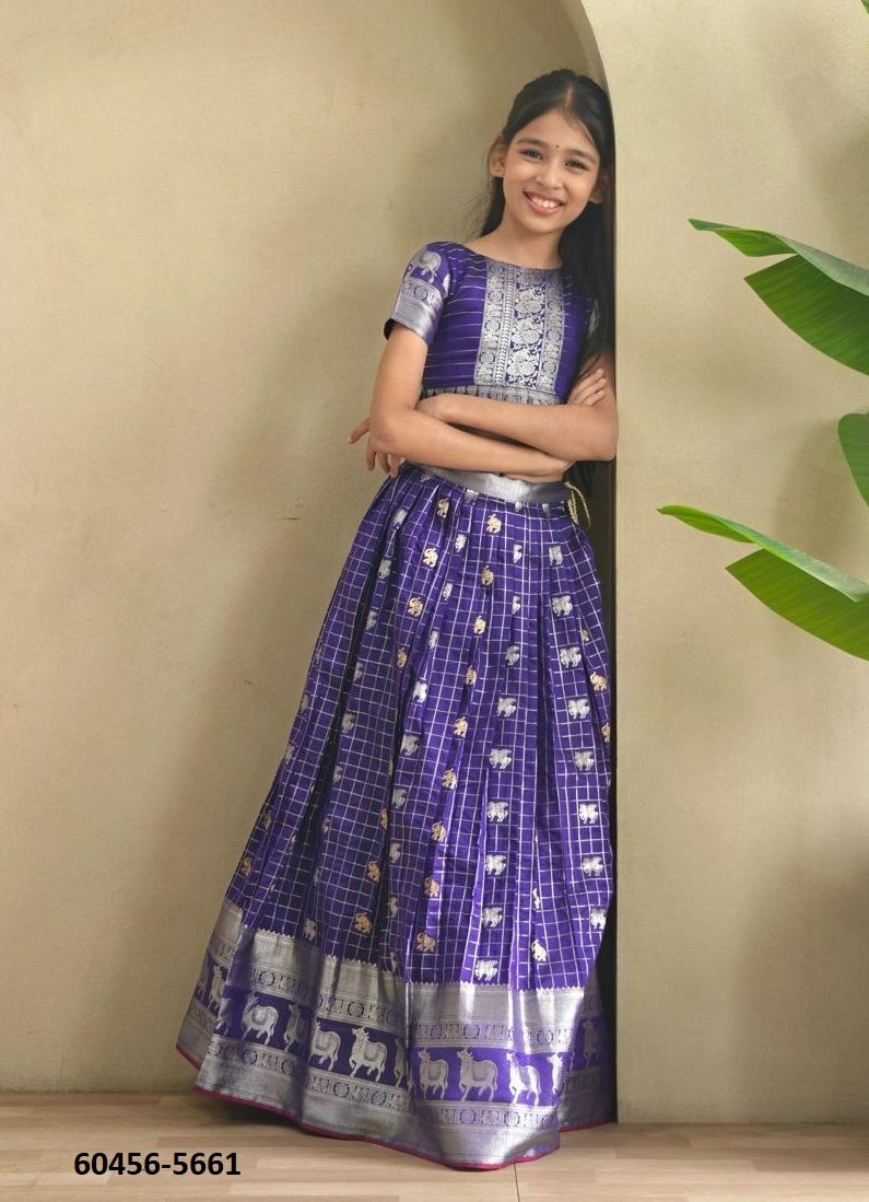 KIDS KANCHIPURAM SILK - RAJSHREE - Catalog # 60456 (Set of 7 Readymade Lehengas) MADE IN INDIA BY DESI MUSE