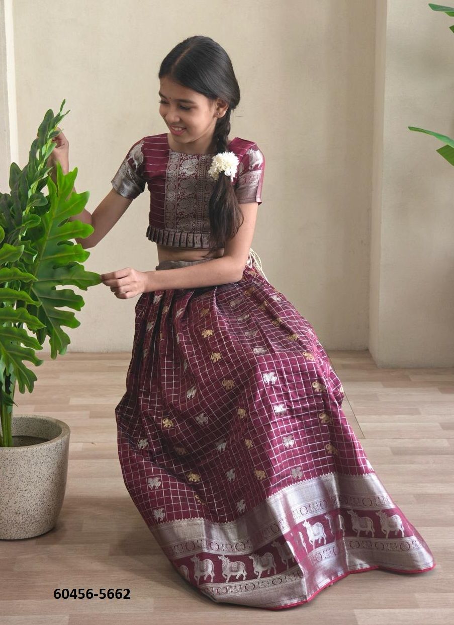 KIDS KANCHIPURAM SILK - RAJSHREE - Catalog # 60456 (Set of 7 Readymade Lehengas) MADE IN INDIA BY DESI MUSE