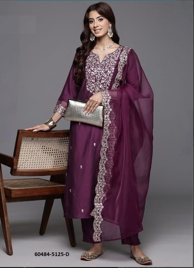 CHANDERI SERIES 5125 - Catalog # 60484 (Set of 4 Readymade Salwar Suits) MADE IN INDIA BY DESI MUSE