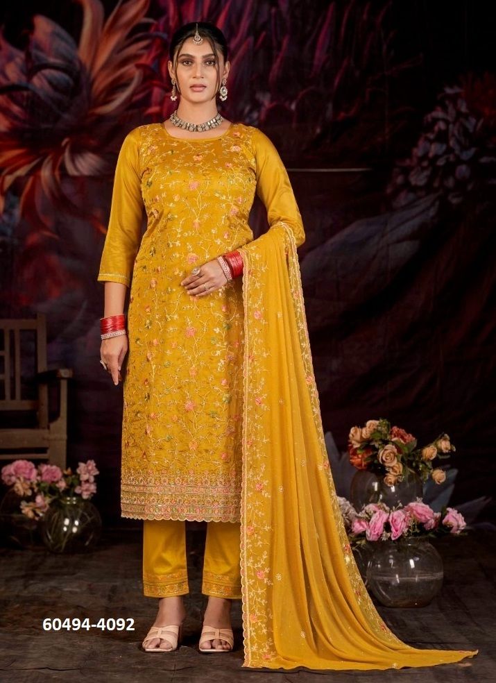 GOLDEN PEARL - Catalog # 60494 (Set of 4 Semi-Stitched / Un-Stitched Suits) MADE IN INDIA BY KALARANG GOLDEN PEARL - Catalog # 60494 (Set of 4 Semi-Stitched / Un-Stitched Suits) MADE IN INDIA BY KALARANG