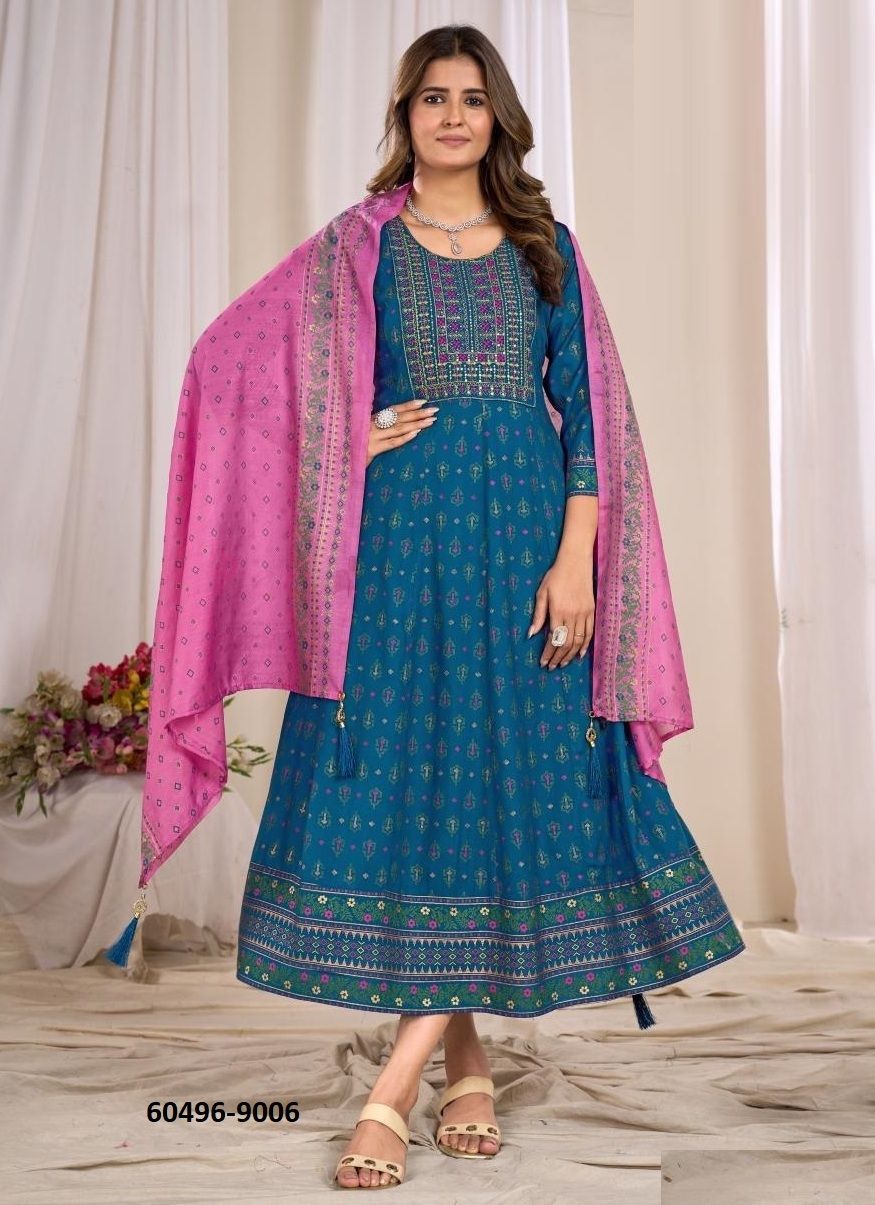 RITU SPECIAL 9 - Catalog # 60496 (Set of 6 Readymade Women's Kurtis / Tops) MADE IN INDIA BY BLUE HILLS