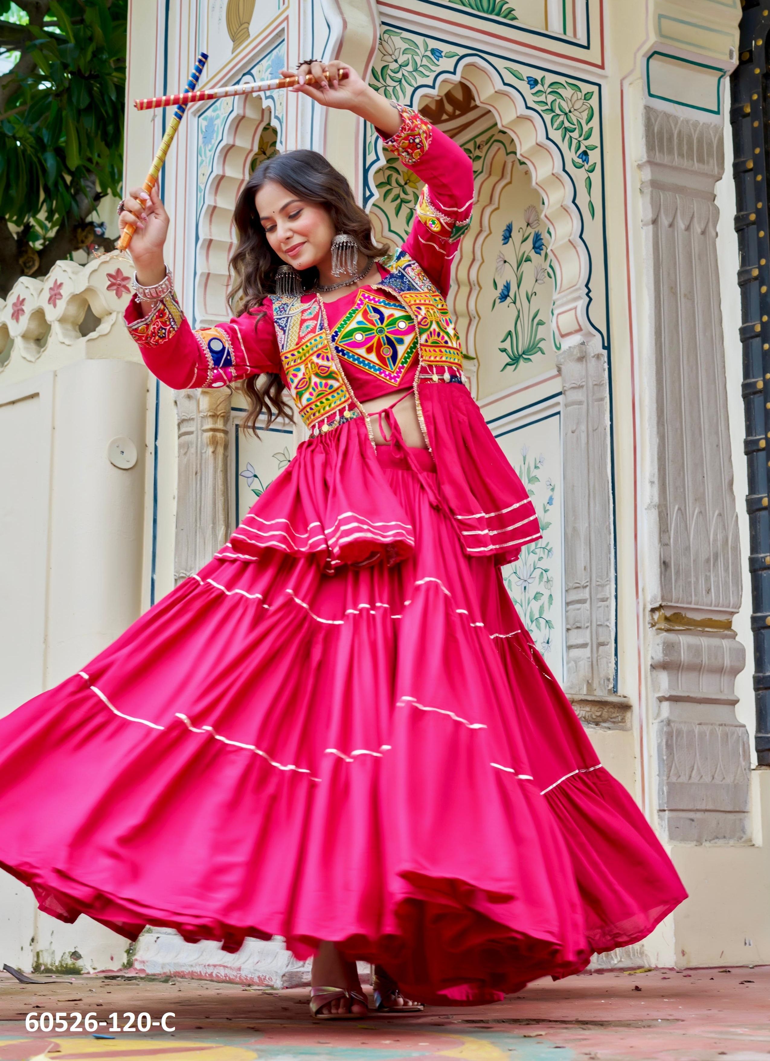 NAVRATRI WEAR 120 - Catalog # 60526 (Set of 3 Readymade Lehengas) MADE IN INDIA BY MEHERIYA